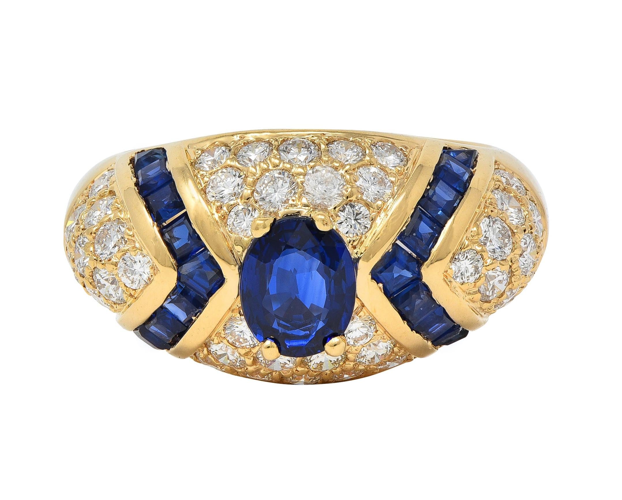 Oscar Heyman 1980's Sapphire Diamond 18 Karat Yellow Gold Vintage Bombé Ring