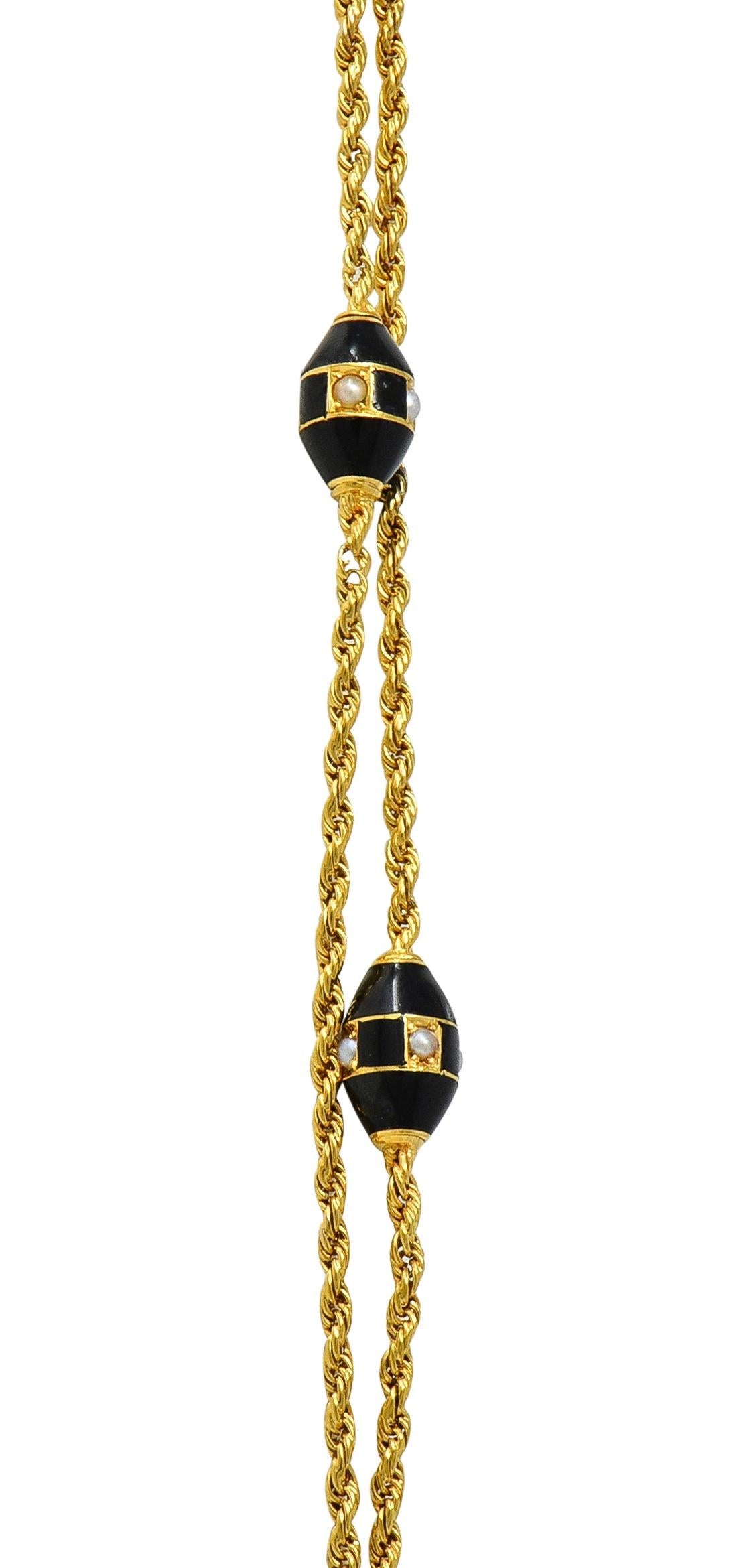 Carter Gough Victorian Pearl Enamel 14K Yellow Gold Antique Station Necklace