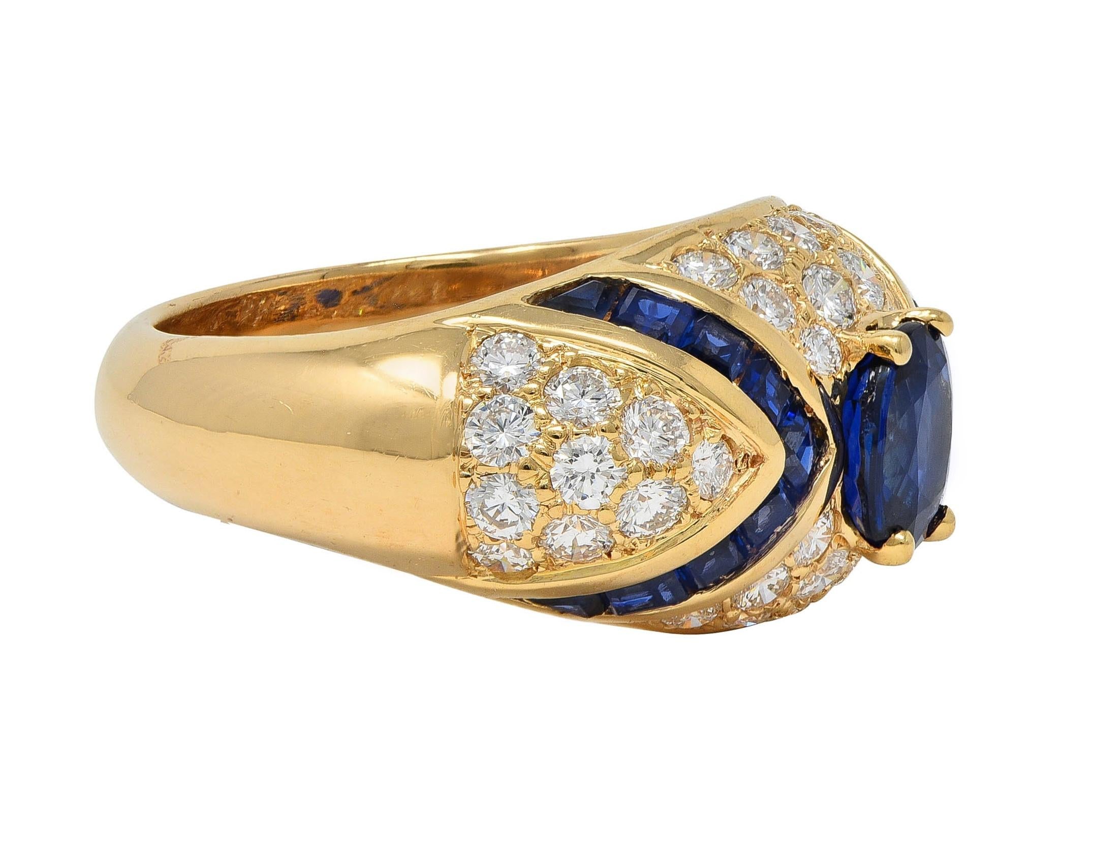 Oscar Heyman 1980's Sapphire Diamond 18 Karat Yellow Gold Vintage Bombé Ring