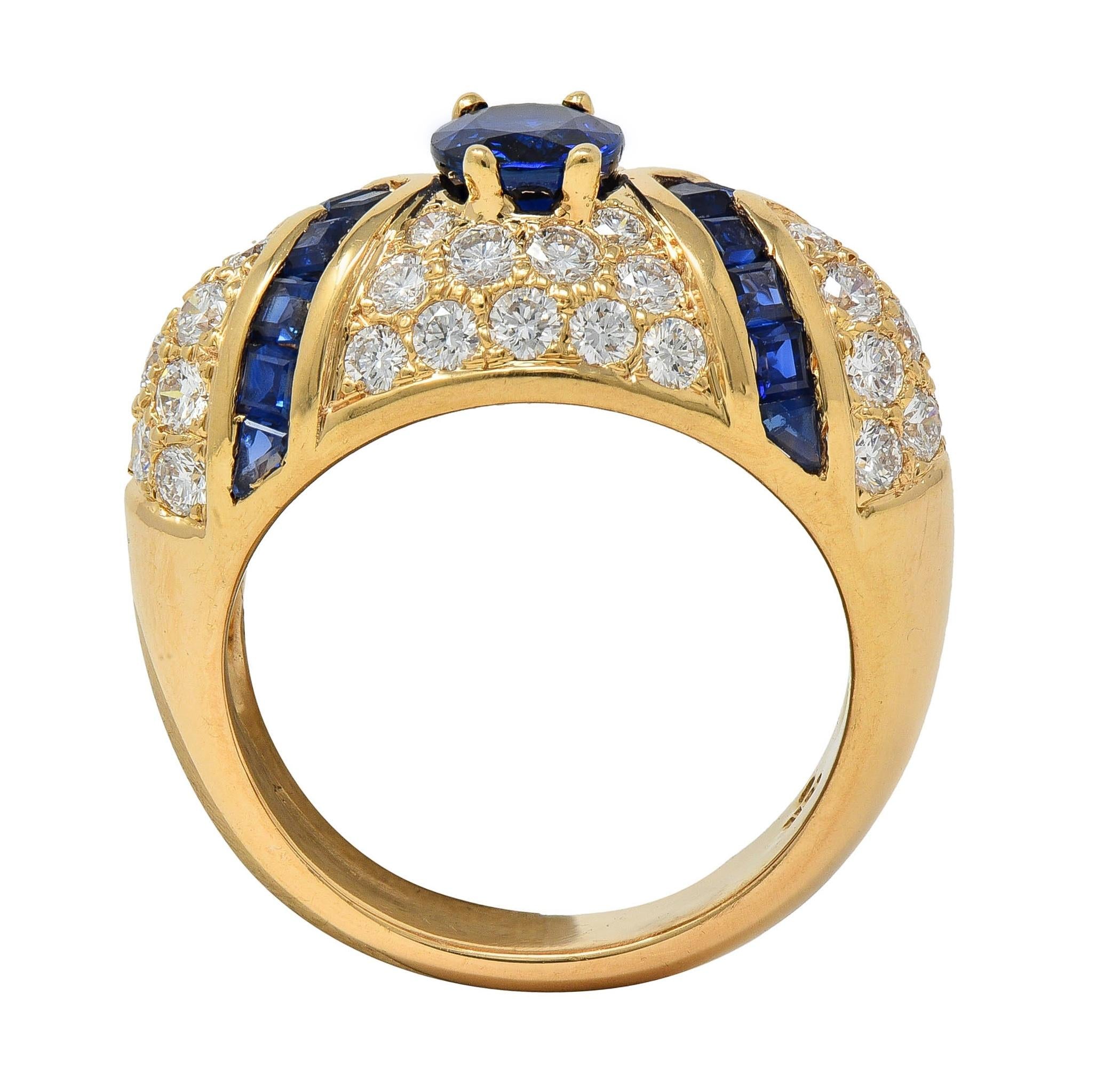 Oscar Heyman 1980's Sapphire Diamond 18 Karat Yellow Gold Vintage Bombé Ring