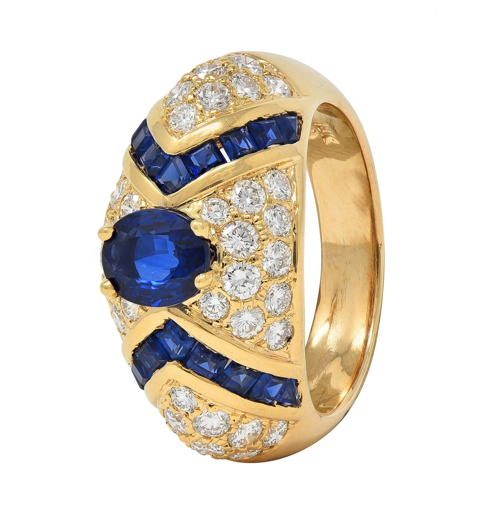 Oscar Heyman 1980's Sapphire Diamond 18 Karat Yellow Gold Vintage Bombé Ring