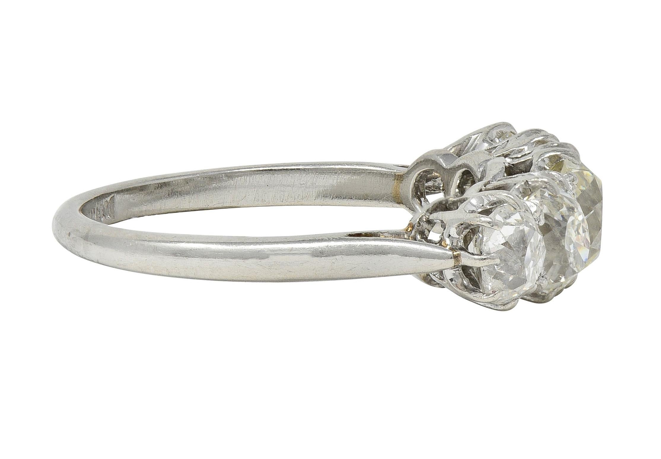 Edwardian 3.10 CTW Old Mine Cut Diamond Platinum Antique Band Ring