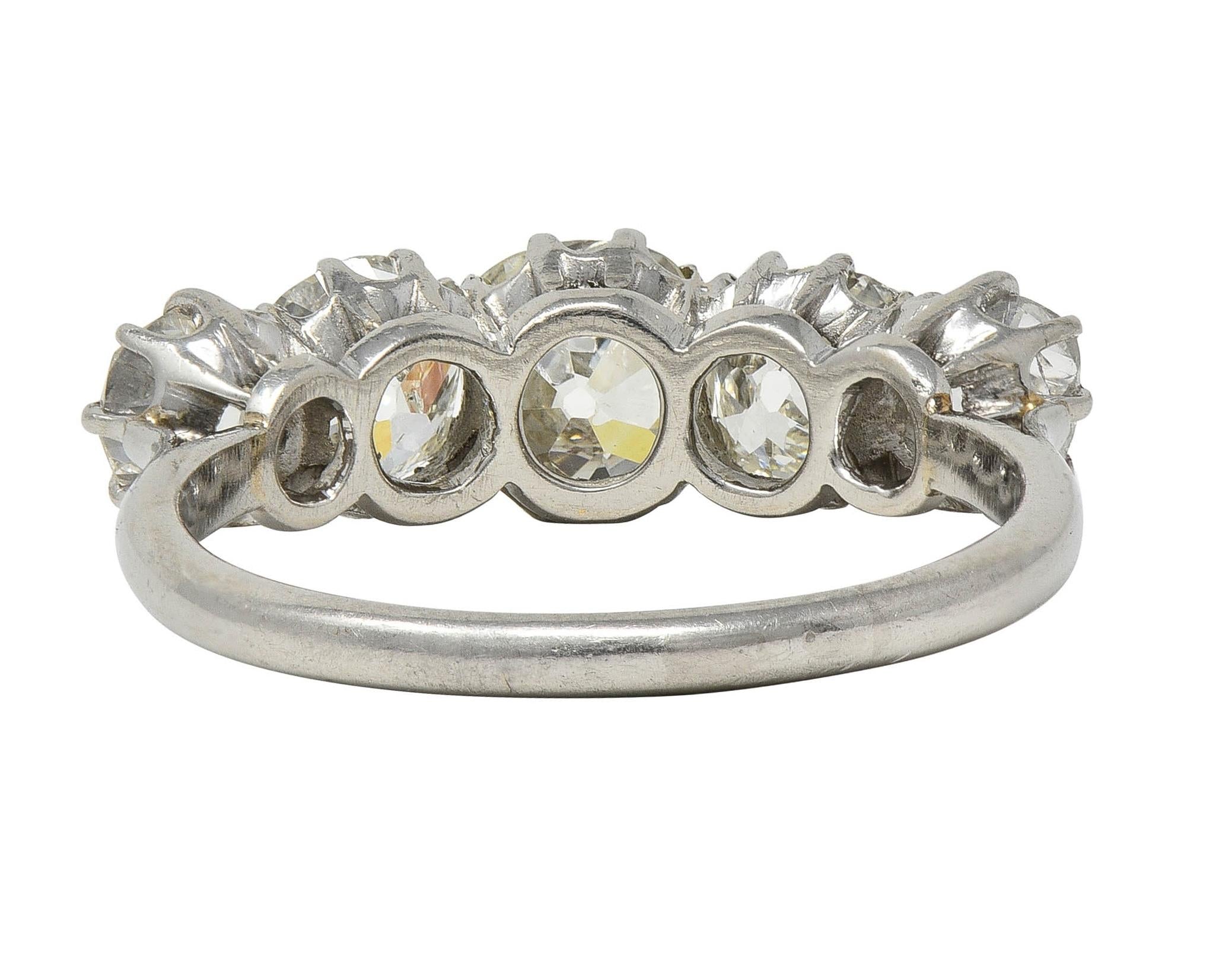 Edwardian 3.10 CTW Old Mine Cut Diamond Platinum Antique Band Ring