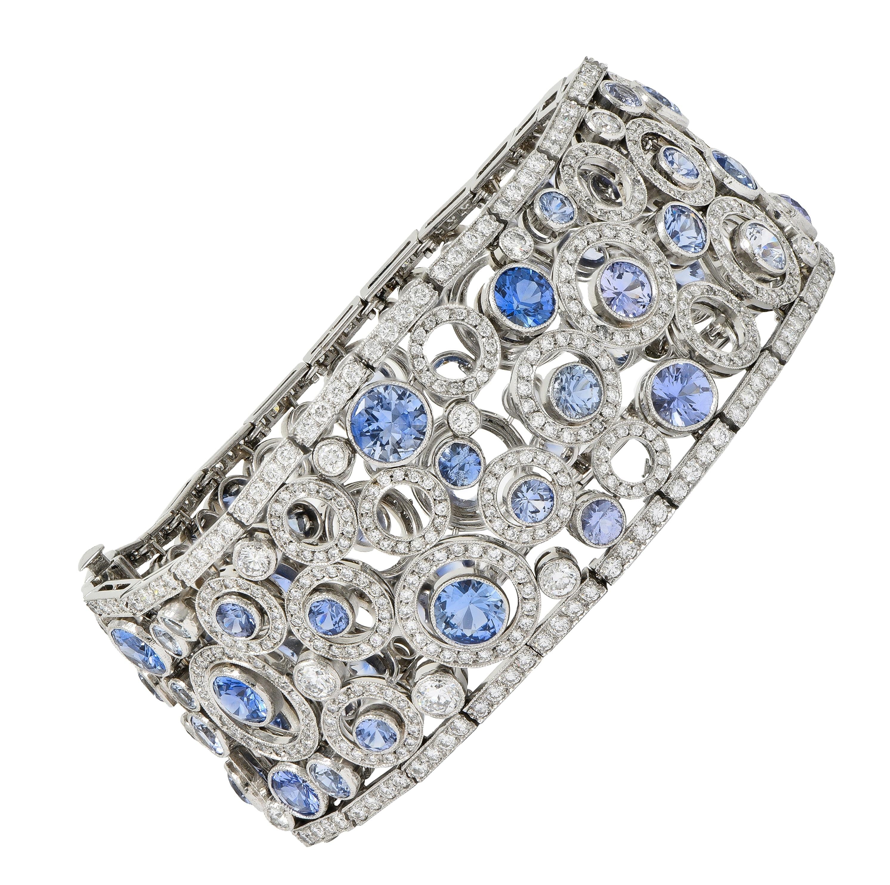 Tiffany & Co Sapphire Diamond Platinum Floating Circles Panel Link Line Bracelet