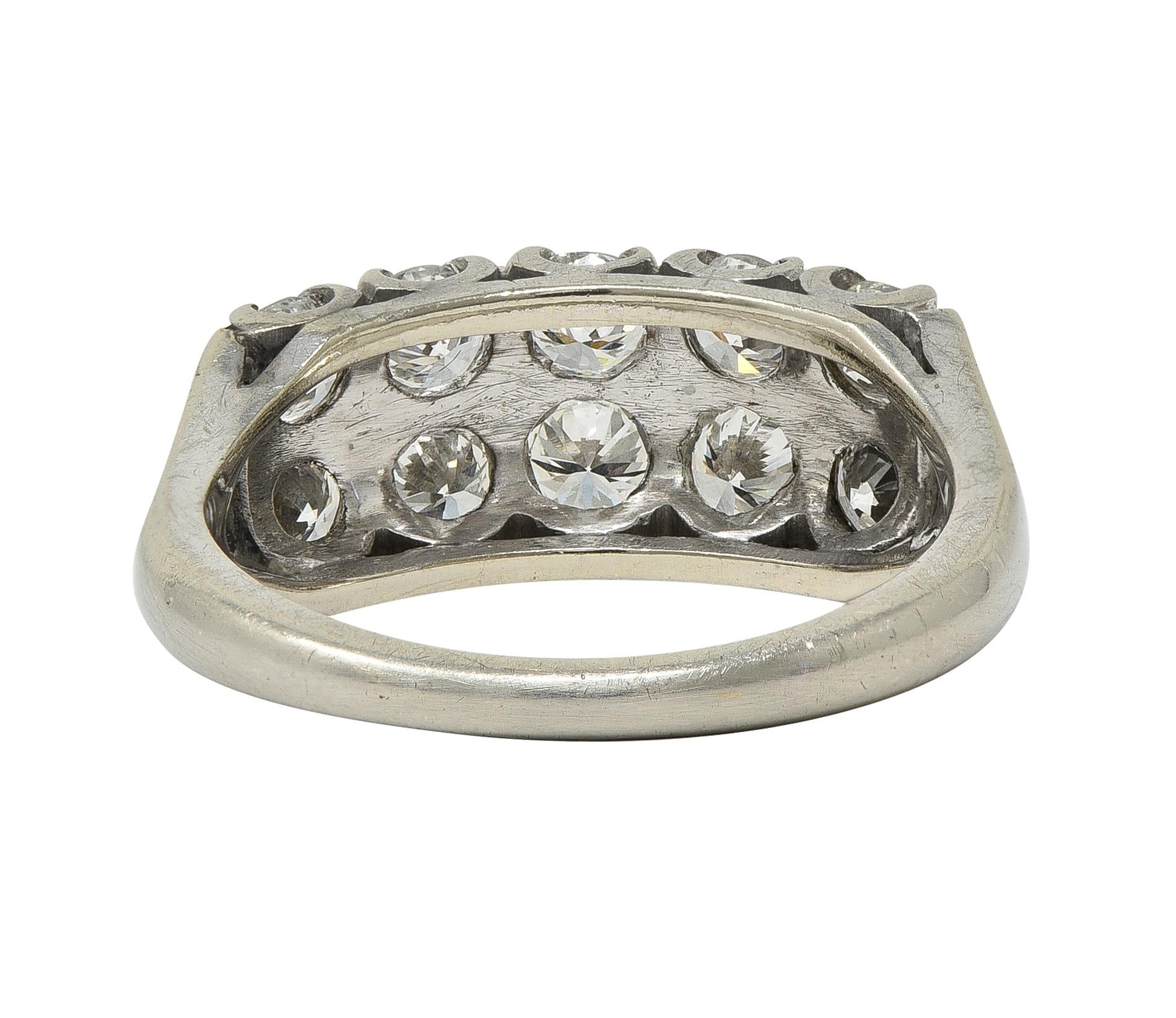 Mid-Century 1.00 CTW Diamond 14K Gold Vintage Two-Row Fishtail Wedding Band Ring