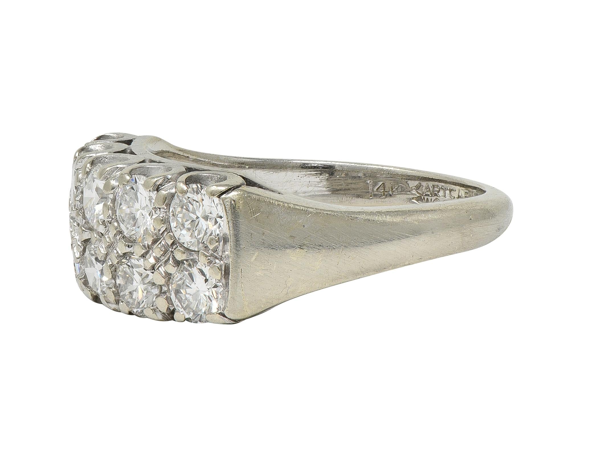 Mid-Century 1.00 CTW Diamond 14K Gold Vintage Two-Row Fishtail Wedding Band Ring