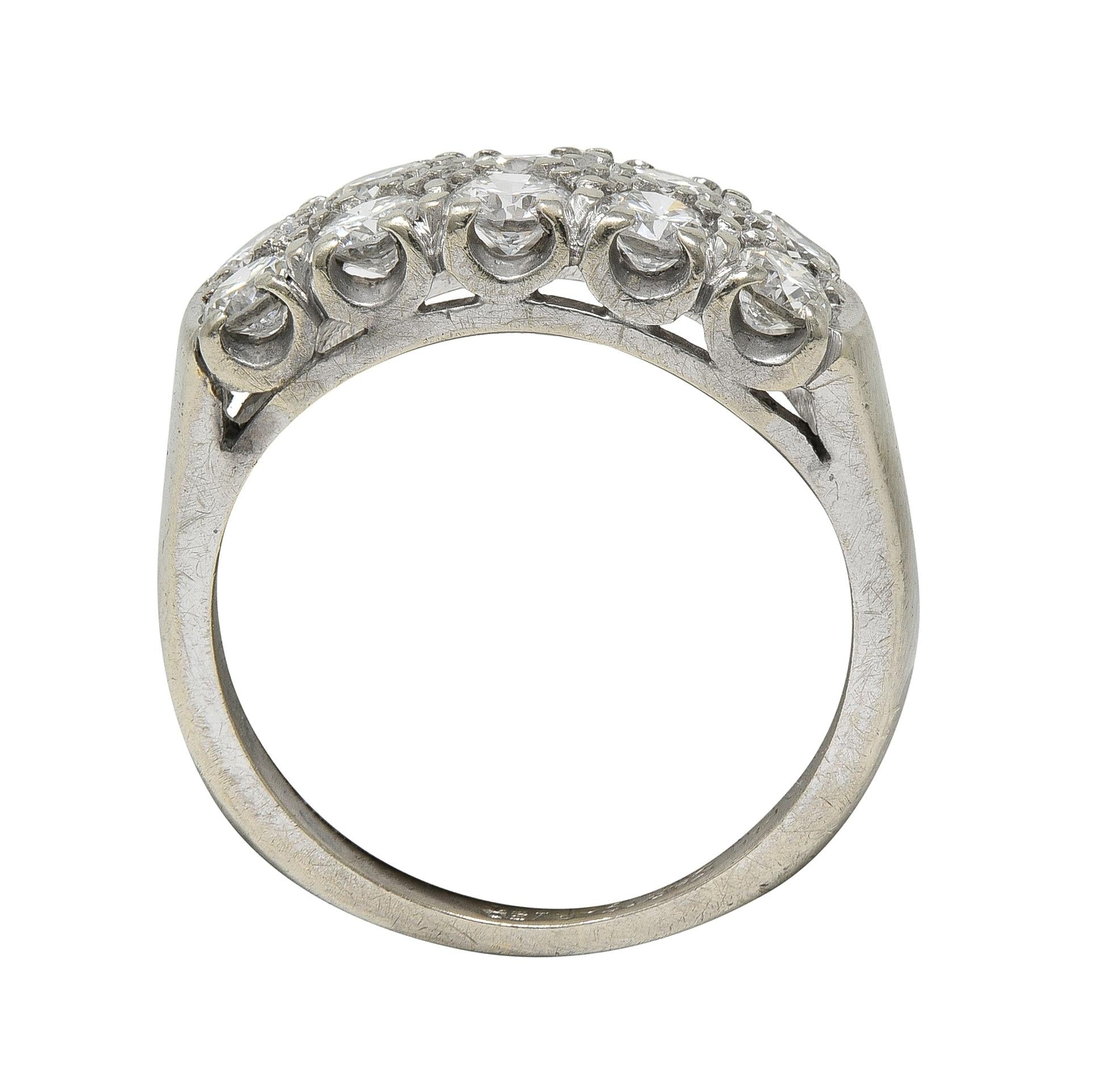 Mid-Century 1.00 CTW Diamond 14K Gold Vintage Two-Row Fishtail Wedding Band Ring