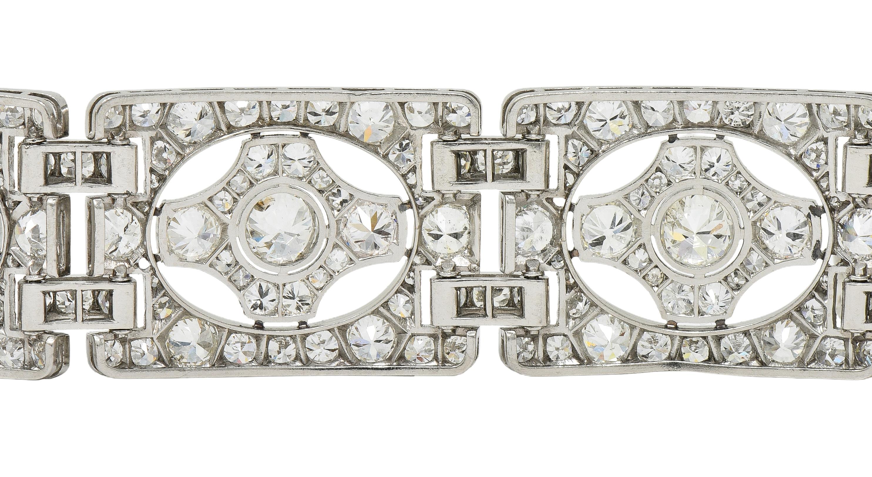 Art Deco French 39.78 CTW Diamond Platinum Vintage Geometric Panel Link Bracelet