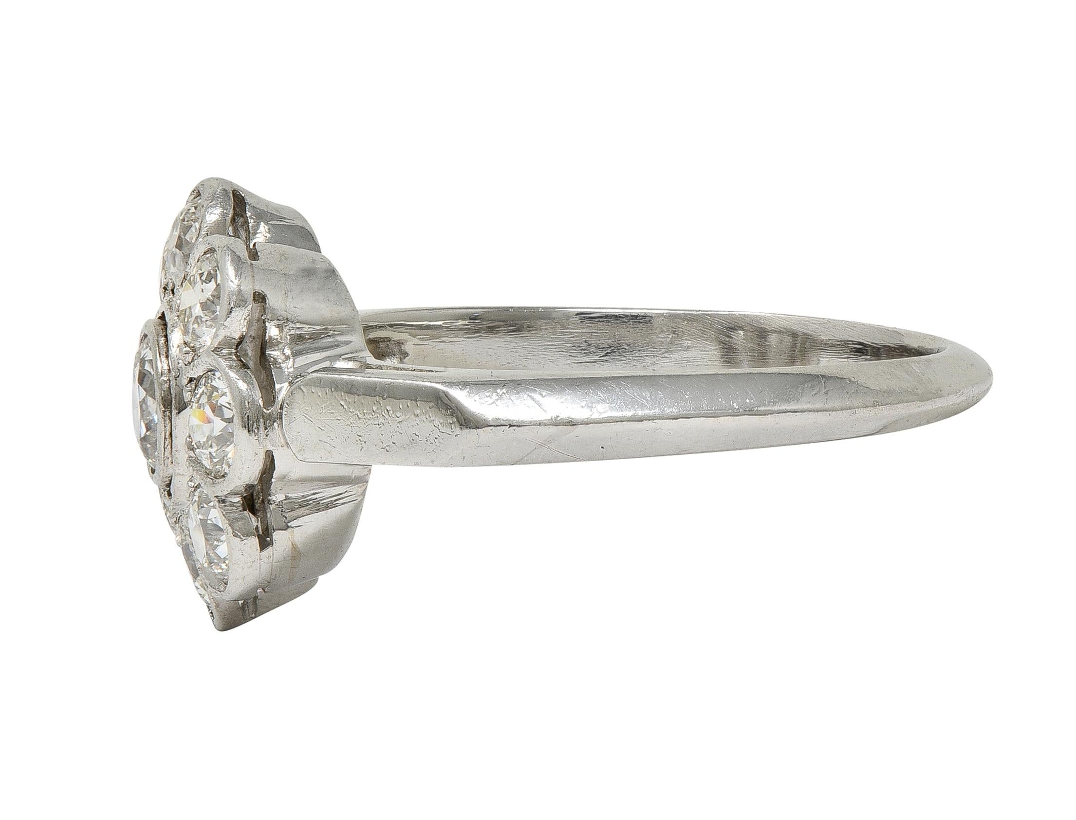 Art Deco 1.02 CTW Old European Diamond Platinum Vintage Cluster Engagement Ring