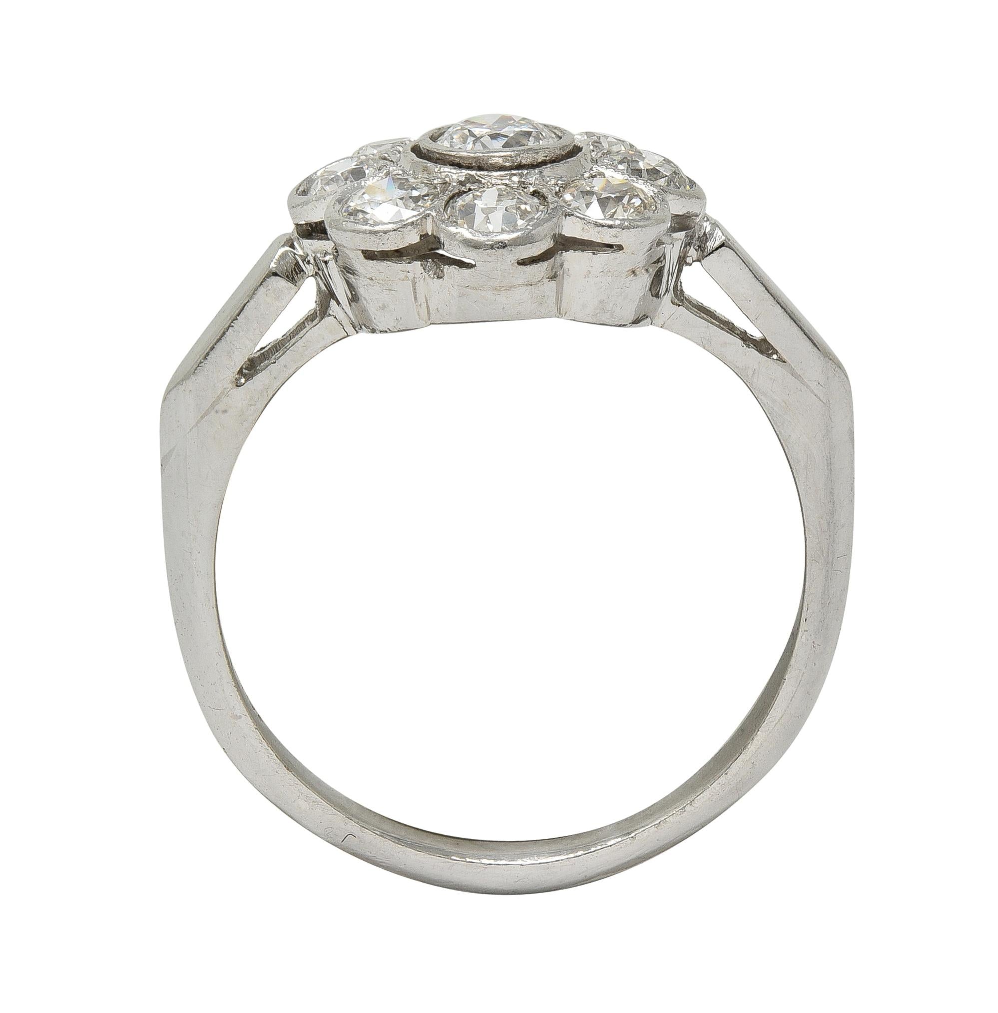 Art Deco 1.02 CTW Old European Diamond Platinum Vintage Cluster Engagement Ring