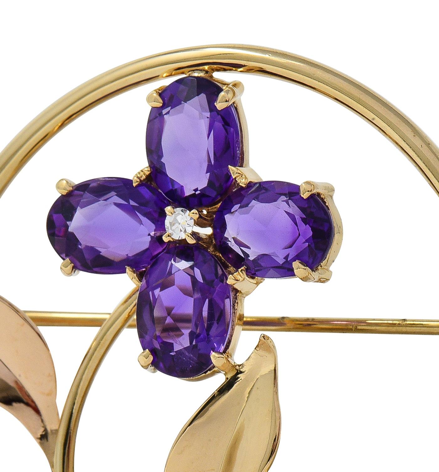 Tiffany & Co. Mid-Century 14 Karat Yellow Gold Vintage Flower Circle Brooch