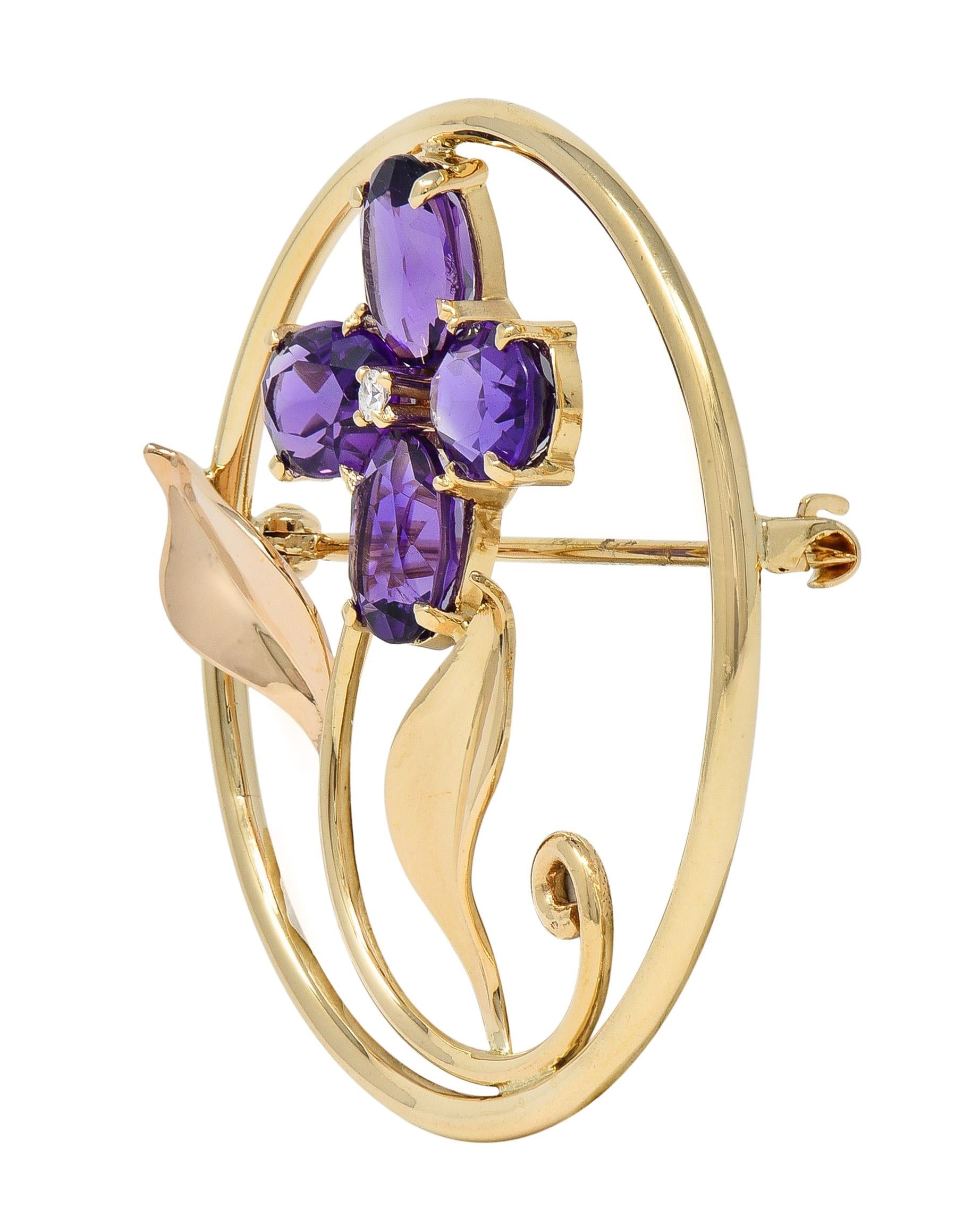 Tiffany & Co. Mid-Century 14 Karat Yellow Gold Vintage Flower Circle Brooch