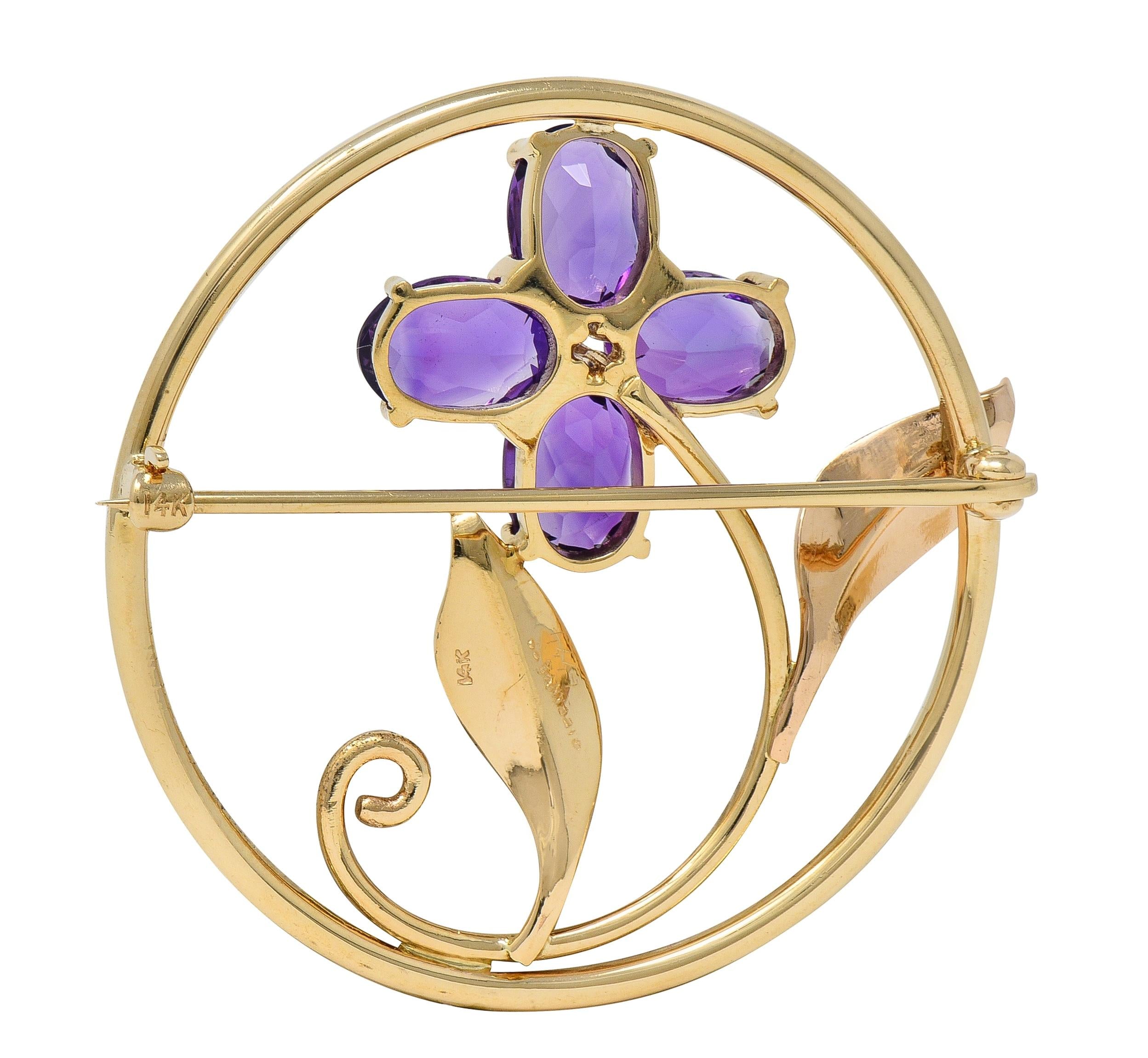 Tiffany & Co. Mid-Century 14 Karat Yellow Gold Vintage Flower Circle Brooch