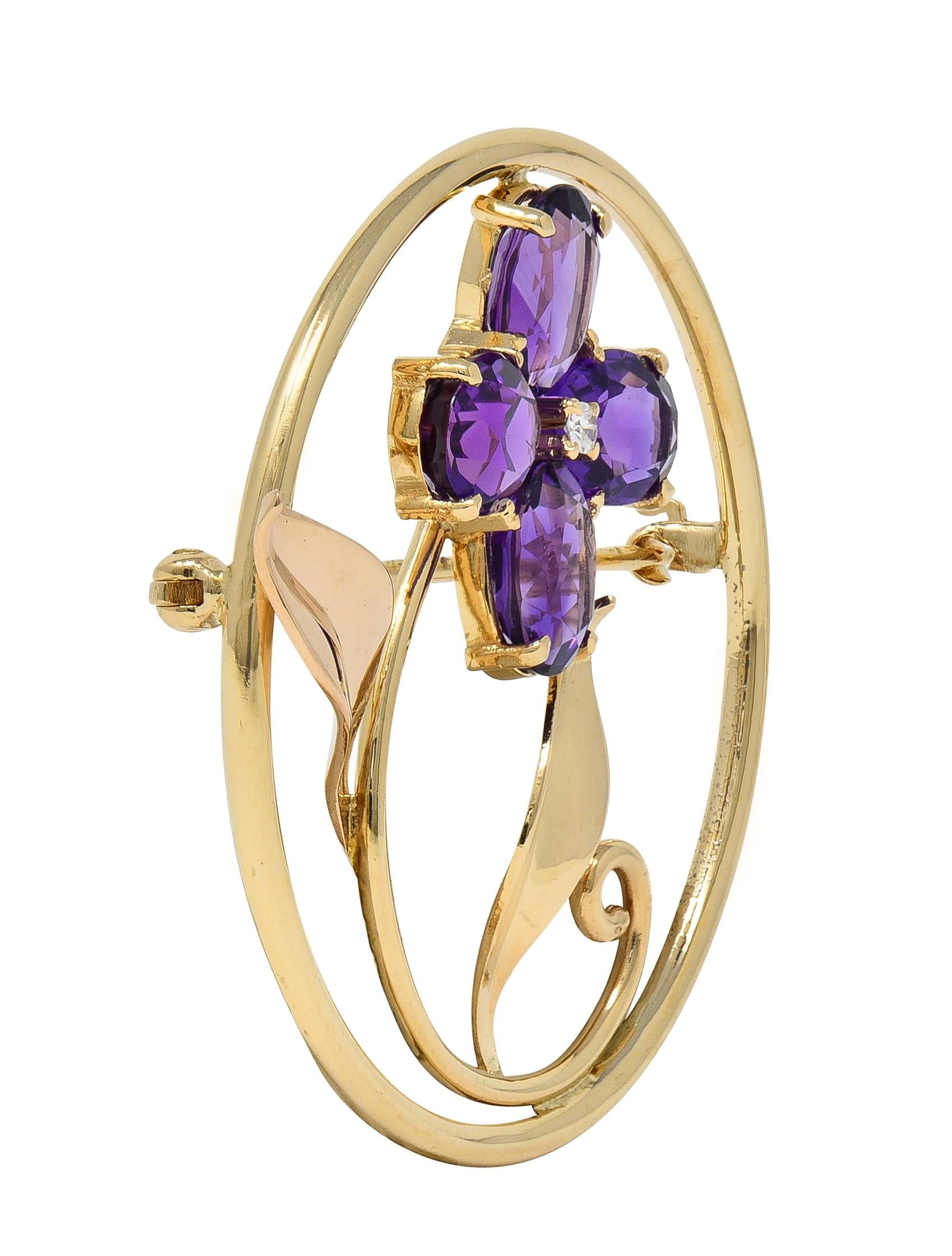 Tiffany & Co. Mid-Century 14 Karat Yellow Gold Vintage Flower Circle Brooch
