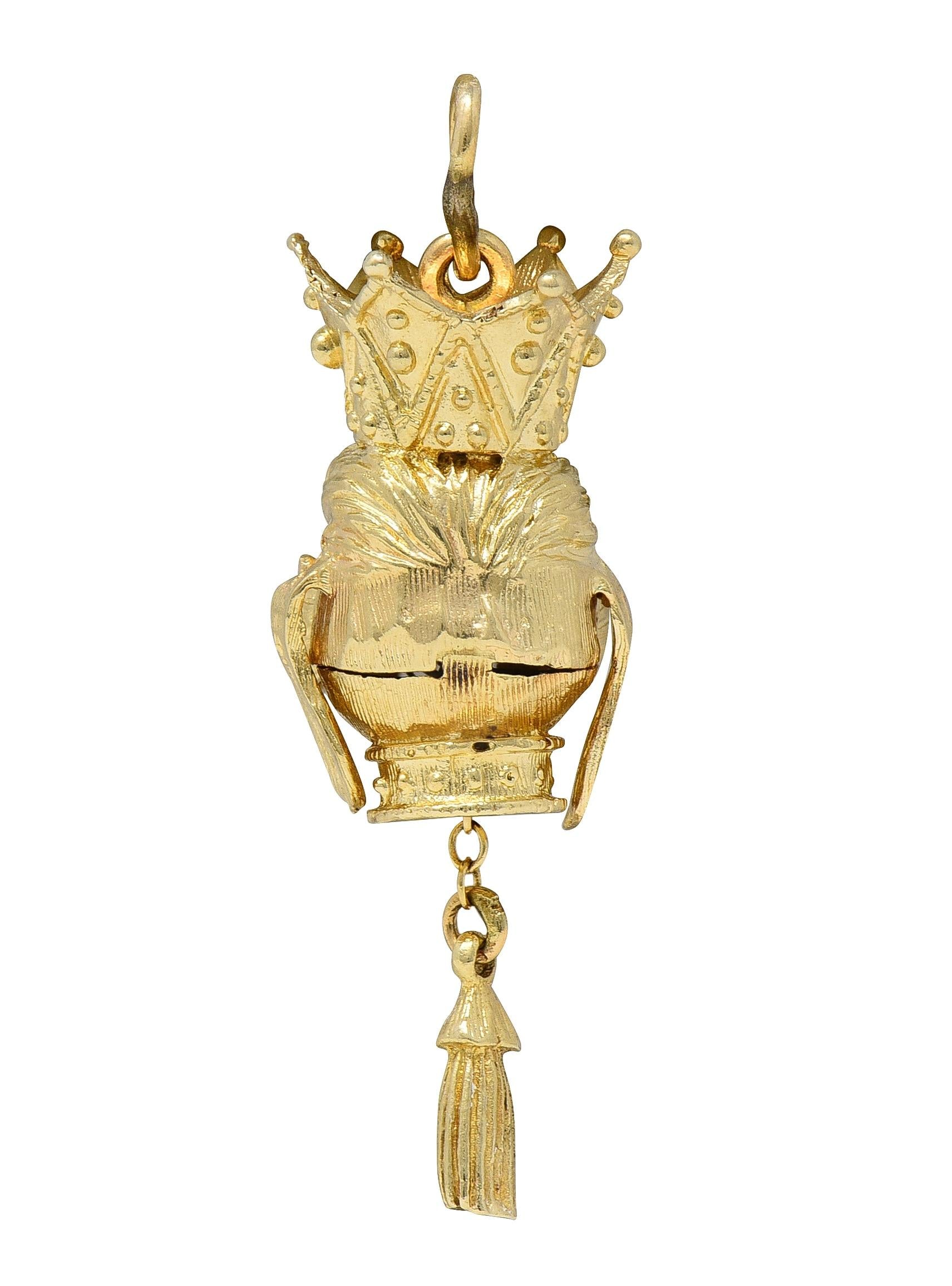 1960's 14 Karat Yellow Gold Vintage Crowned Dog Pendant Charm