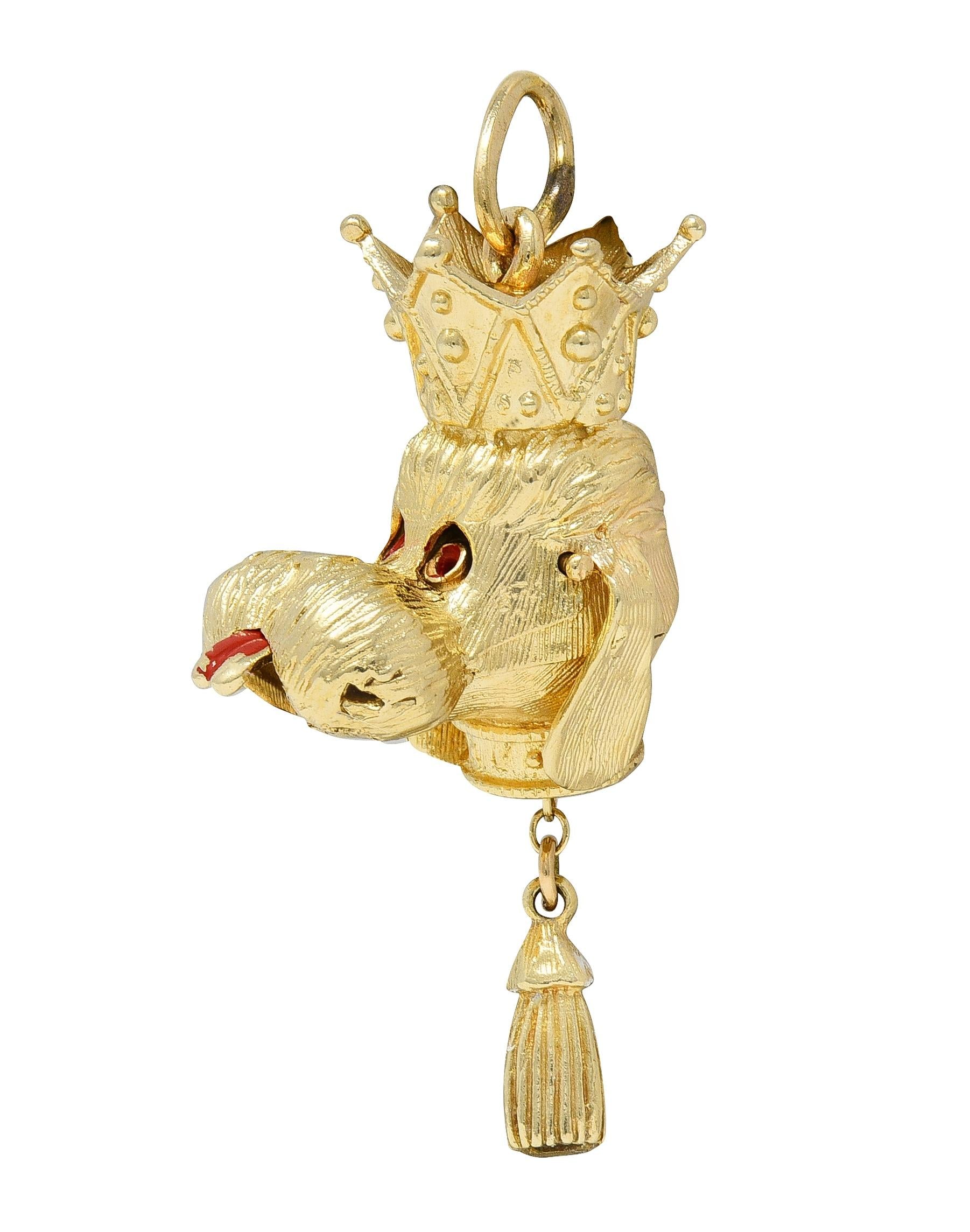 1960's 14 Karat Yellow Gold Vintage Crowned Dog Pendant Charm