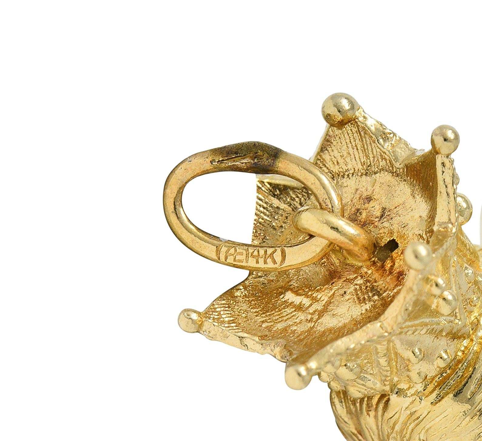 1960's 14 Karat Yellow Gold Vintage Crowned Dog Pendant Charm