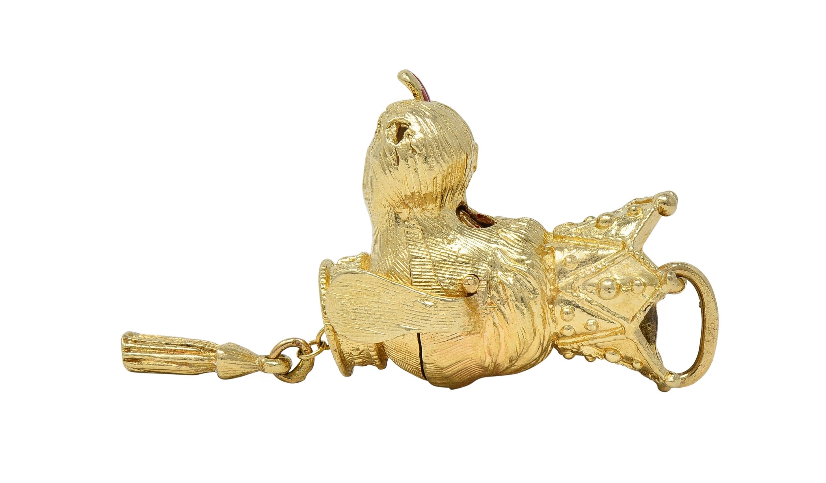 1960's 14 Karat Yellow Gold Vintage Crowned Dog Pendant Charm