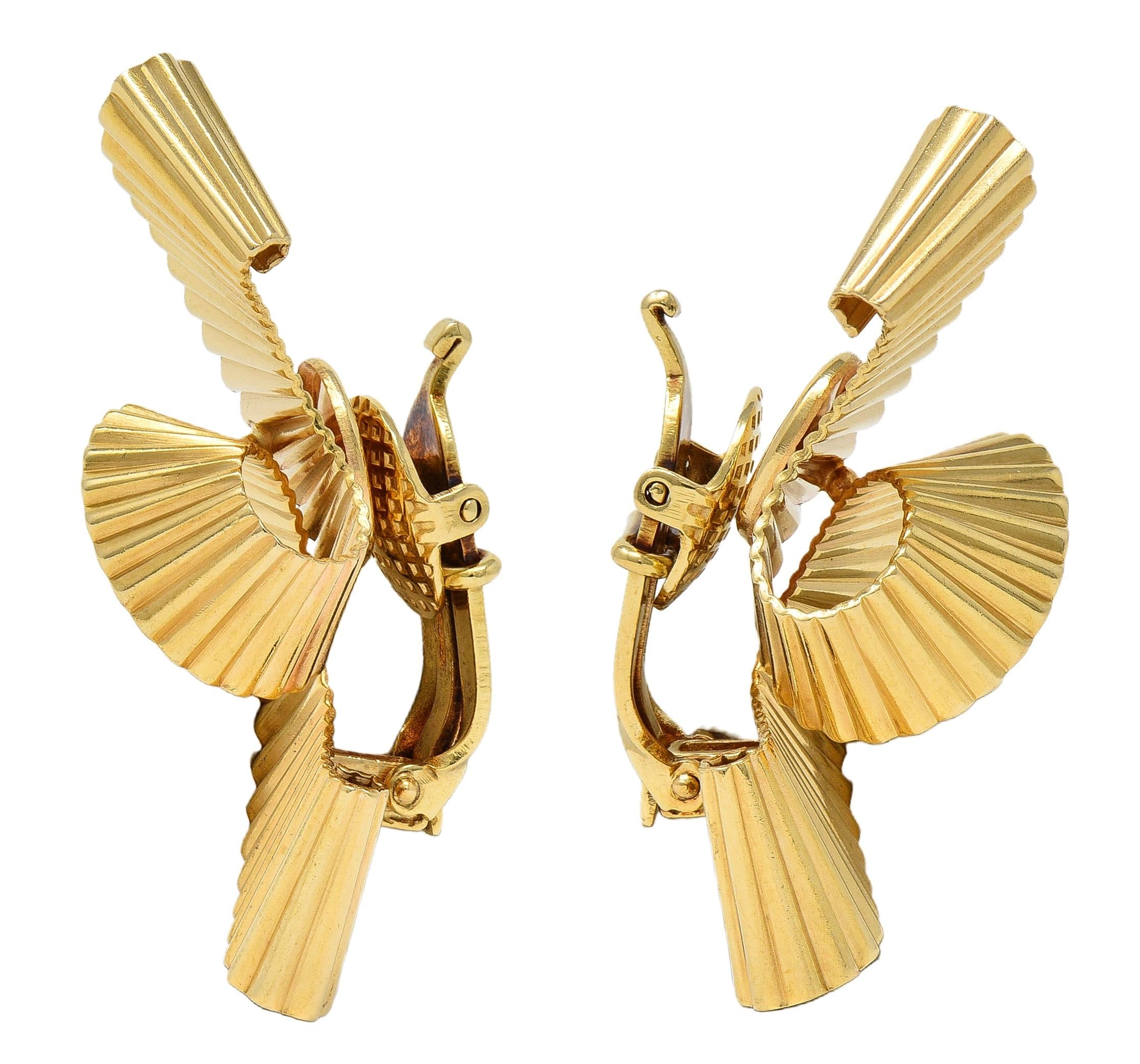 Tiffany & Co. Retro 14 Karat Yellow Gold Pleated Scroll Ear-Clip Earrings