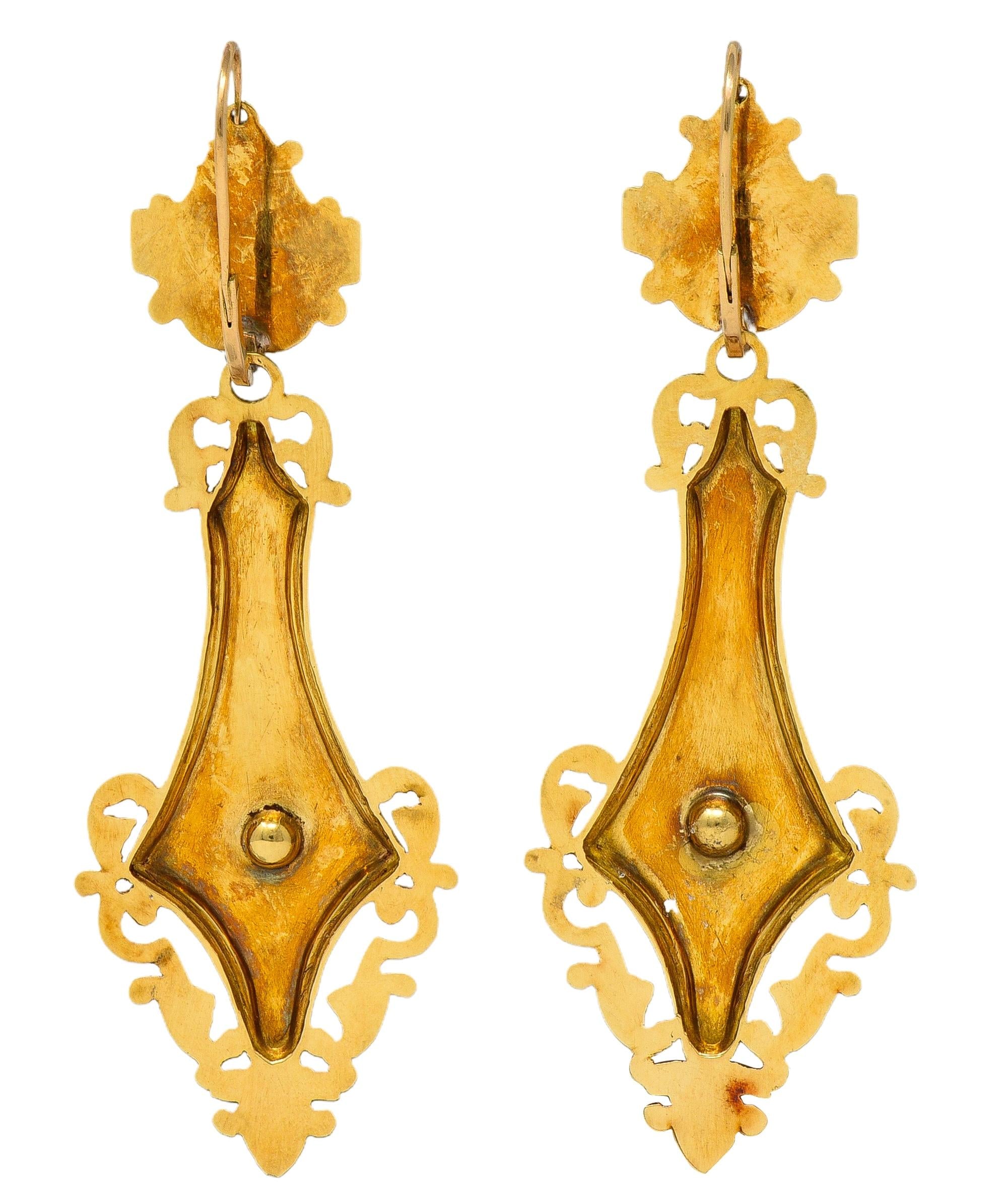 Victorian Neoclassical Revival Turquoise 18K Gold Antique Grape Drop Earrings