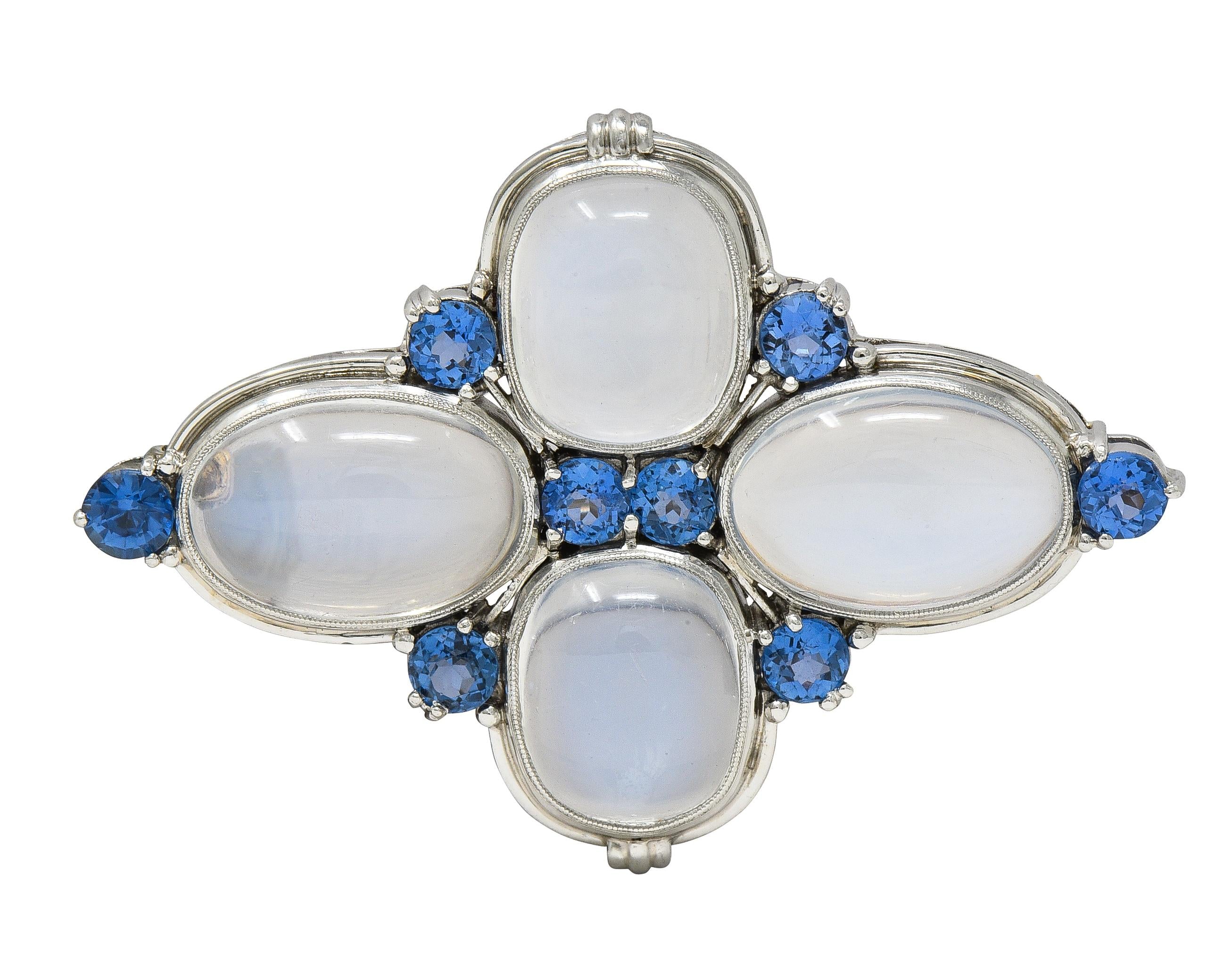 Louis Comfort Tiffany & Co. Art Deco Sapphire Moonstone Platinum Vintage Brooch