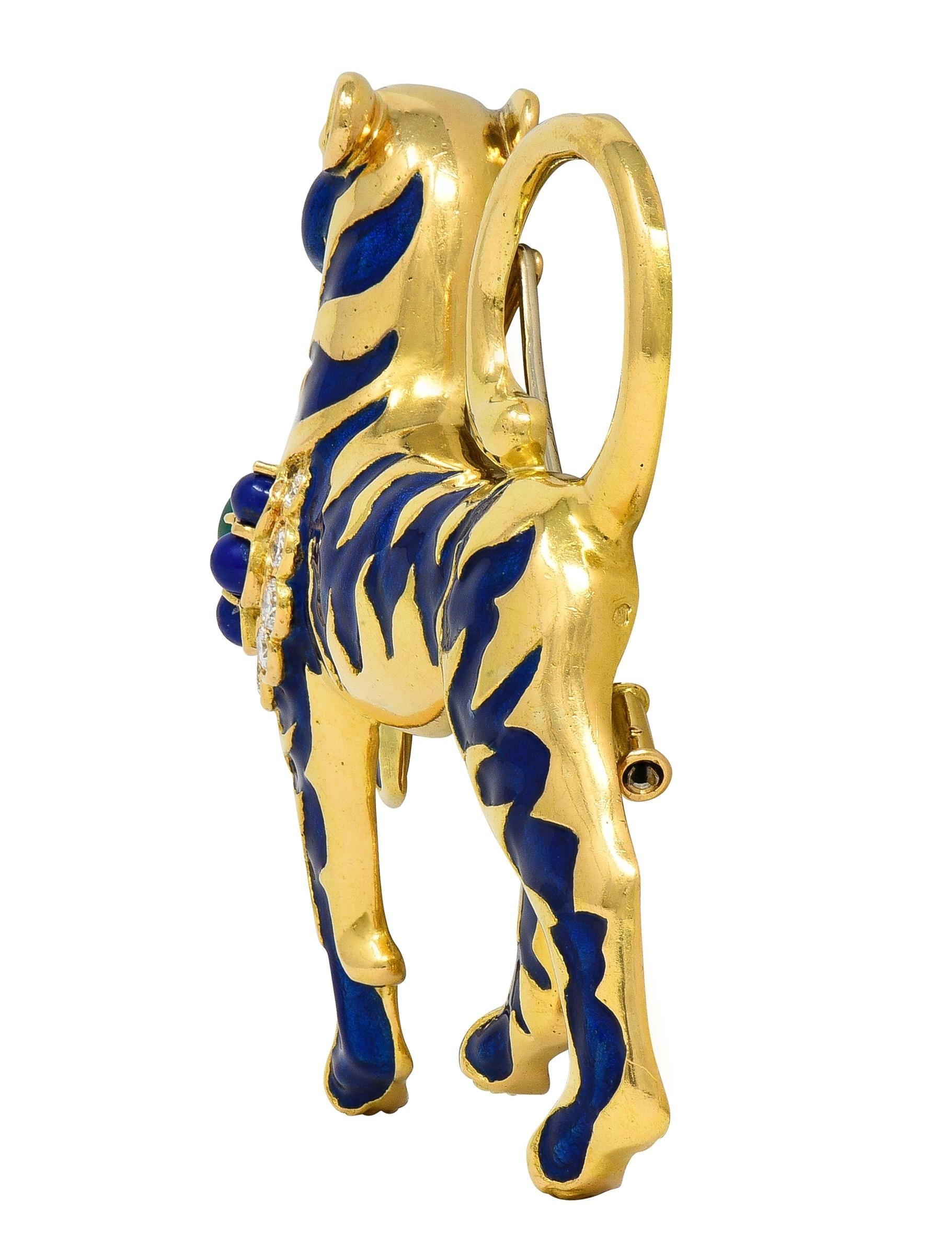 Van Cleef & Arpels French 1971 Enamel 18K Gold Vintage Persian Tiger Booch