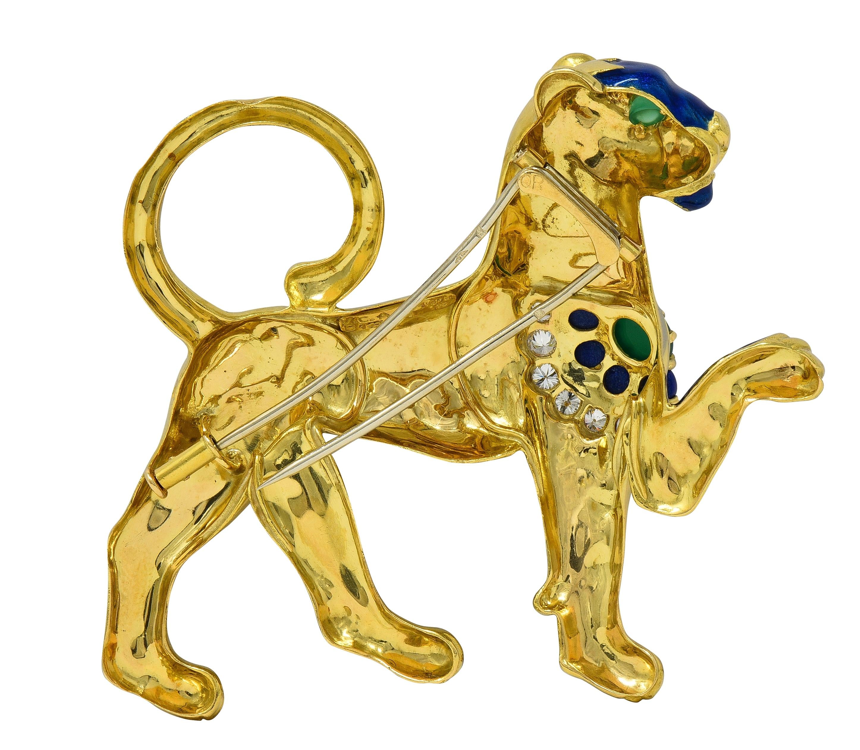 Van Cleef & Arpels French 1971 Enamel 18K Gold Vintage Persian Tiger Booch