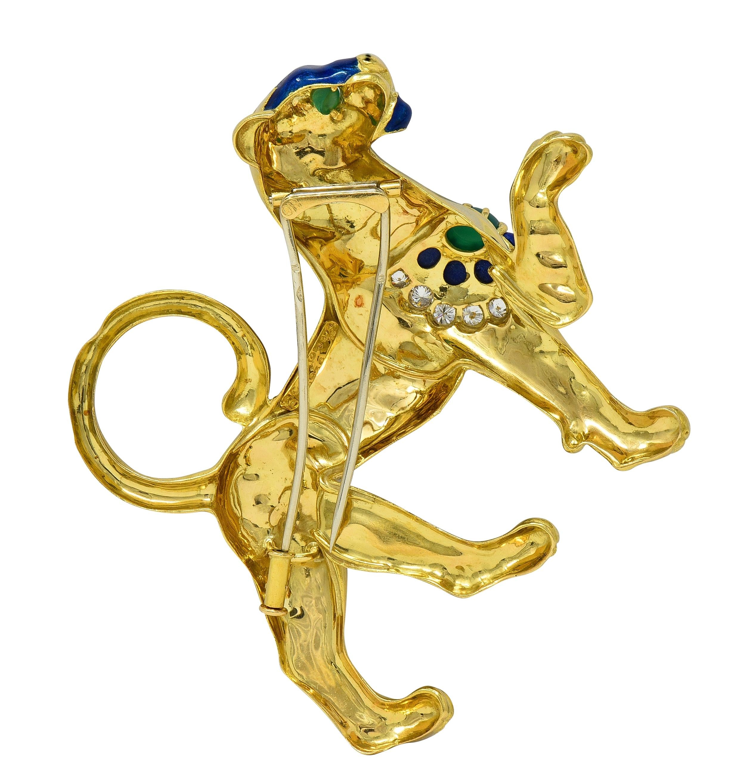 Van Cleef & Arpels French 1971 Enamel 18K Gold Vintage Persian Tiger Booch