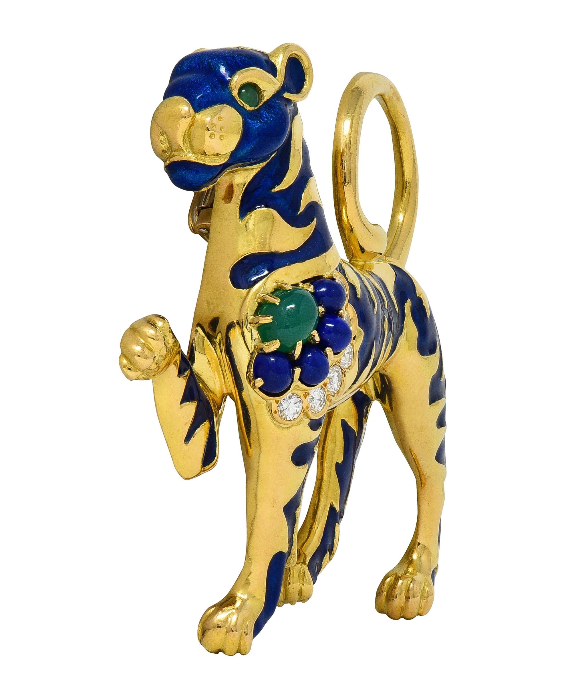 Van Cleef & Arpels French 1971 Enamel 18K Gold Vintage Persian Tiger Booch
