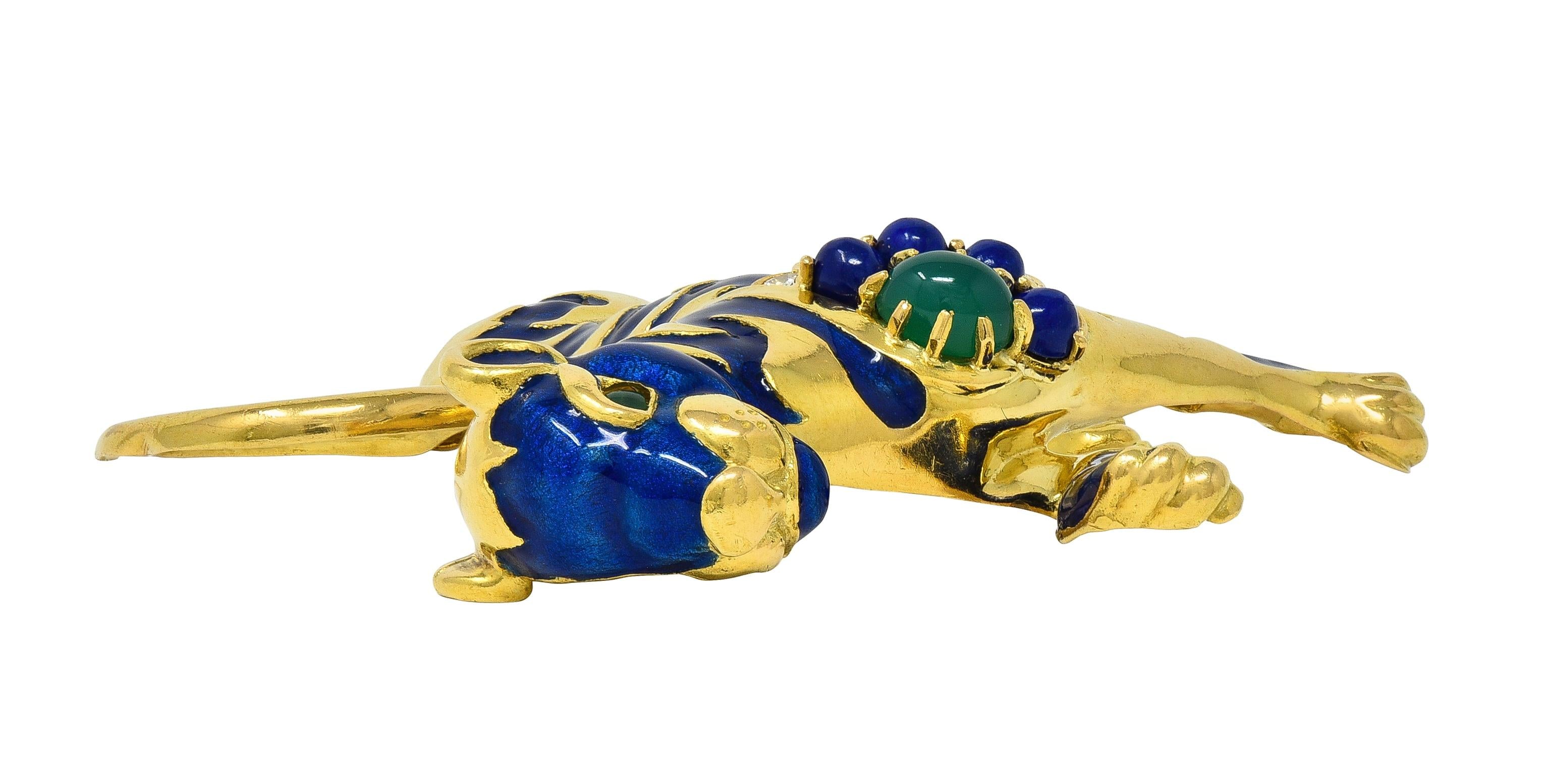 Van Cleef & Arpels French 1971 Enamel 18K Gold Vintage Persian Tiger Booch