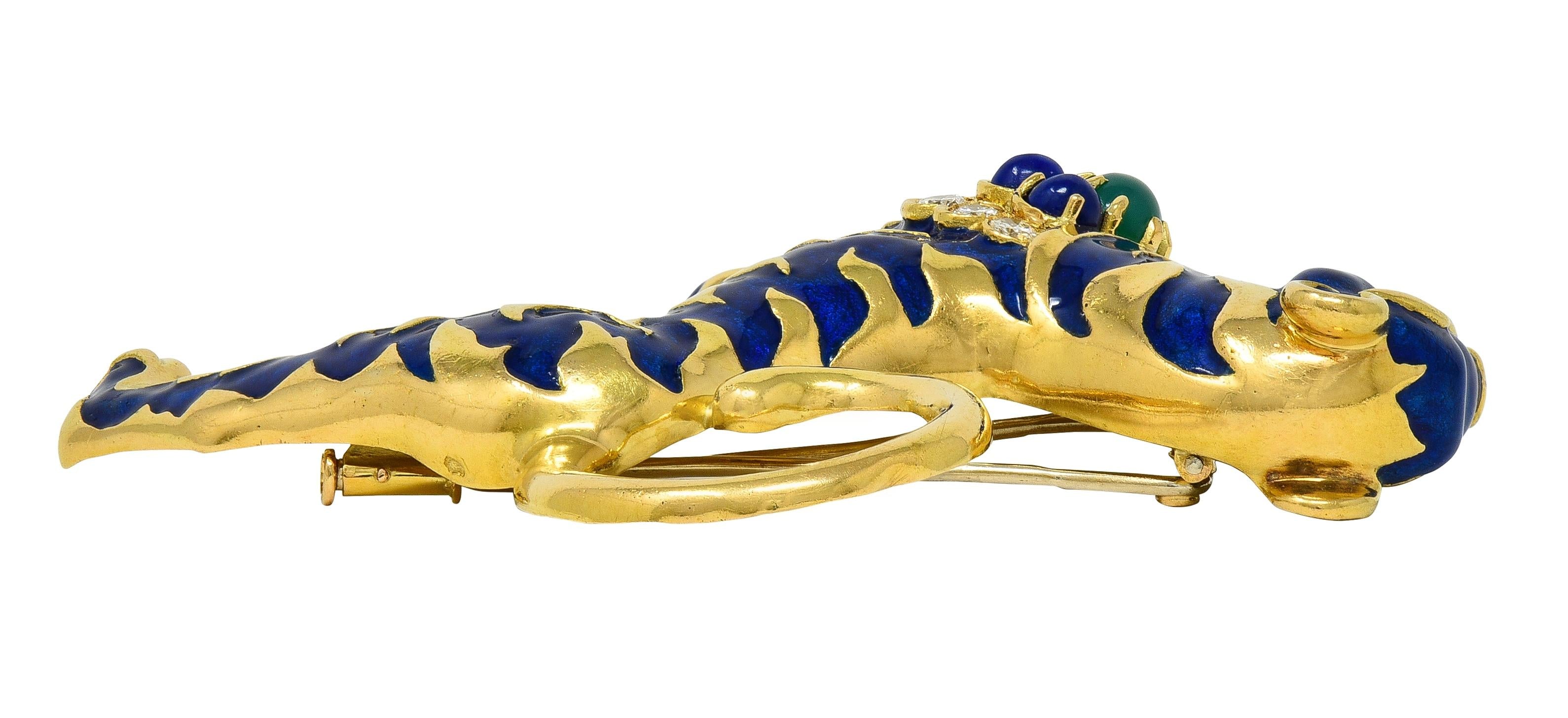 Van Cleef & Arpels French 1971 Enamel 18K Gold Vintage Persian Tiger Booch