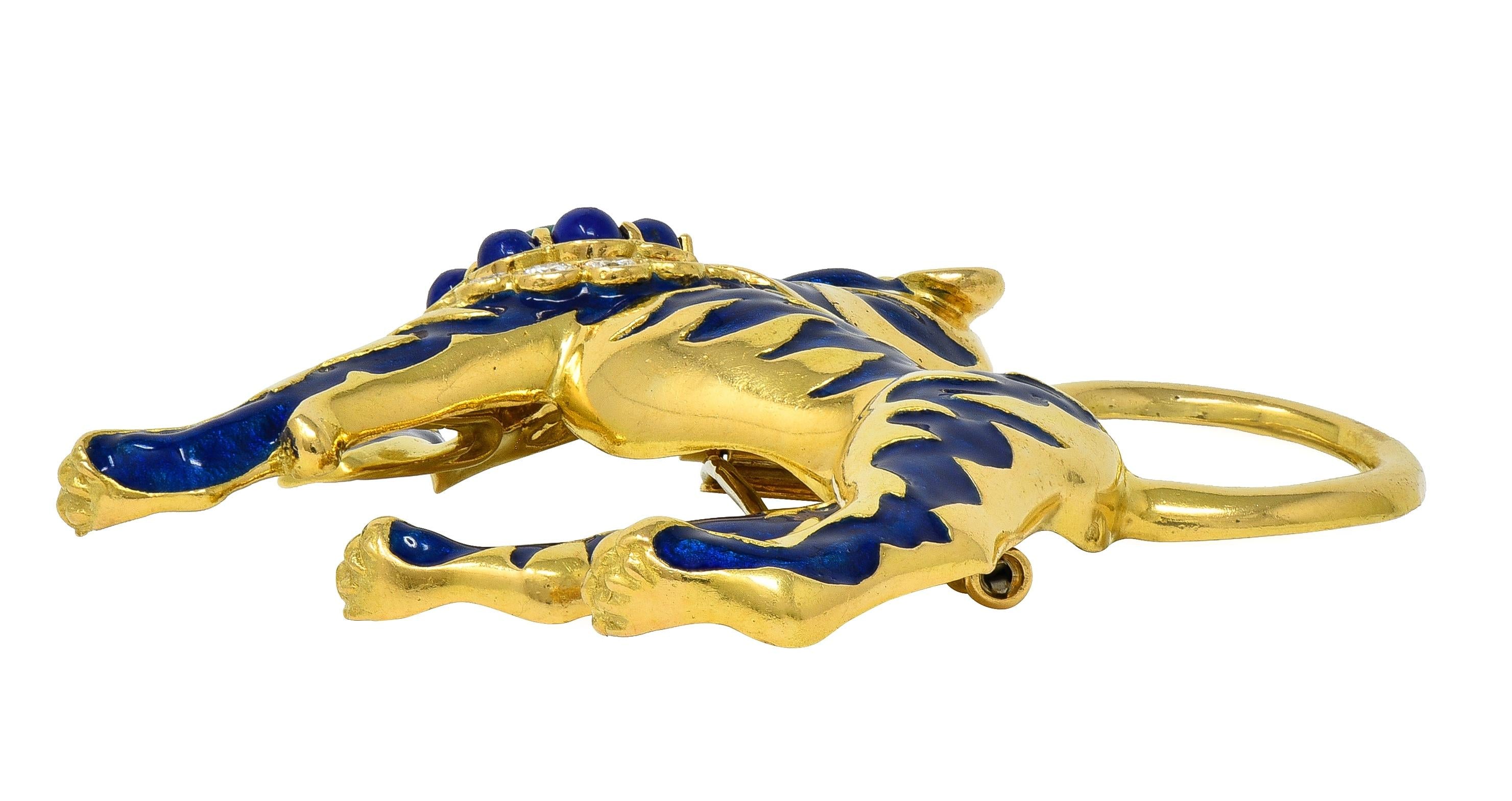 Van Cleef & Arpels French 1971 Enamel 18K Gold Vintage Persian Tiger Booch