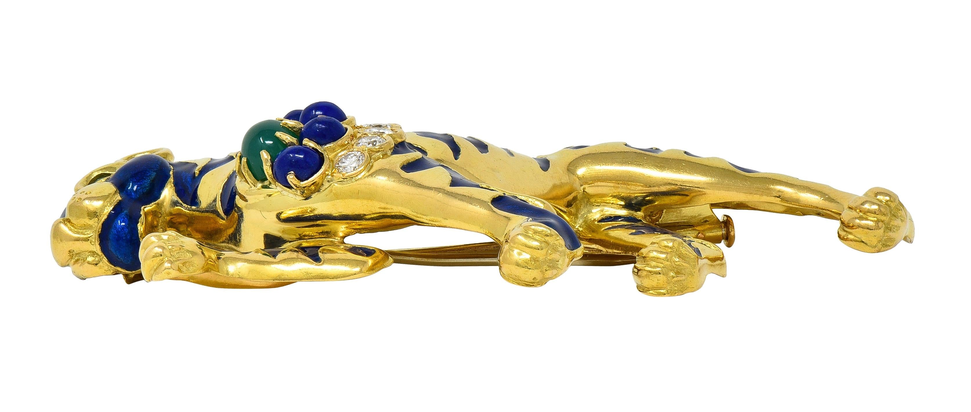 Van Cleef & Arpels French 1971 Enamel 18K Gold Vintage Persian Tiger Booch
