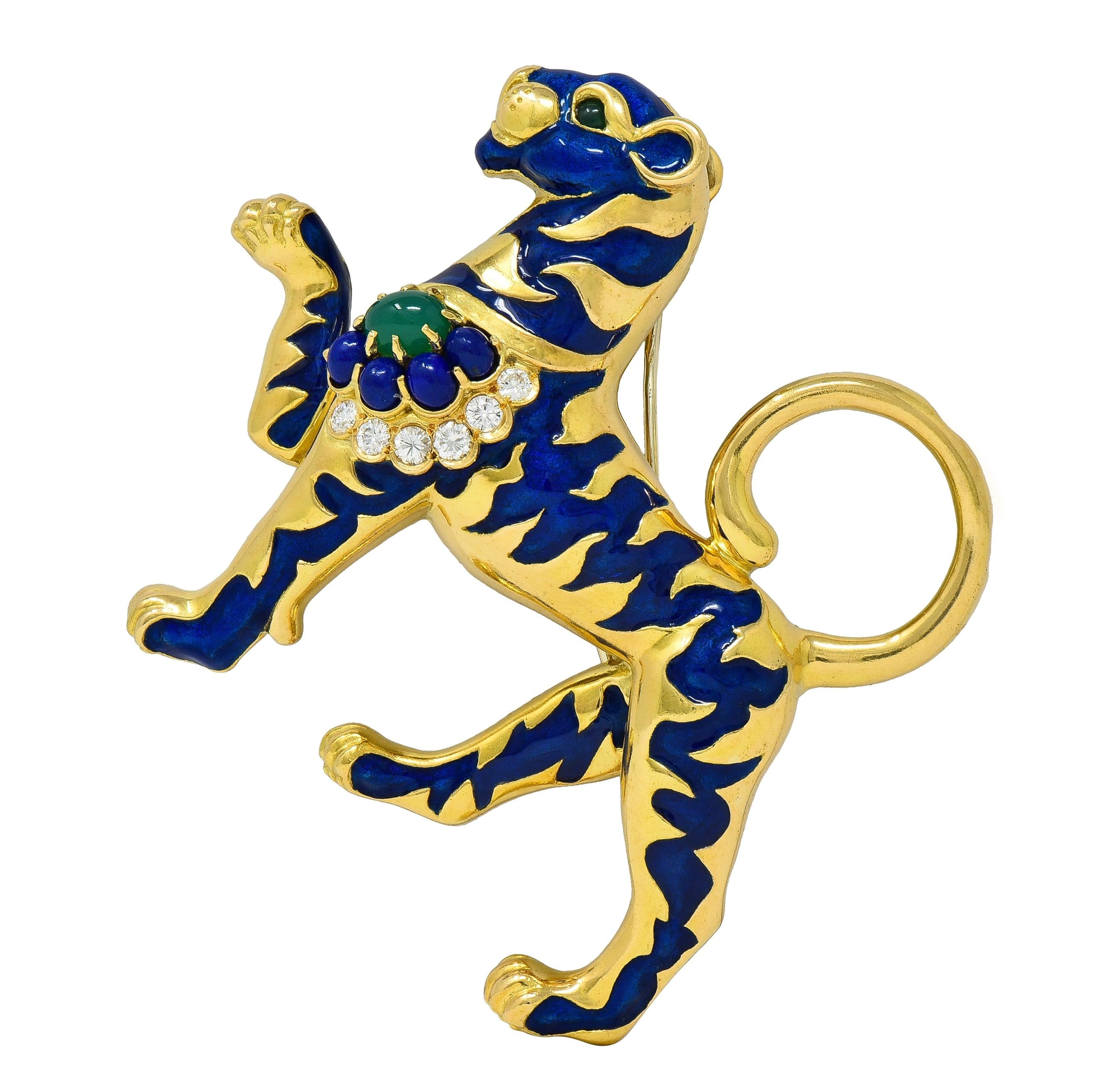 Van Cleef & Arpels French 1971 Enamel 18K Gold Vintage Persian Tiger Booch