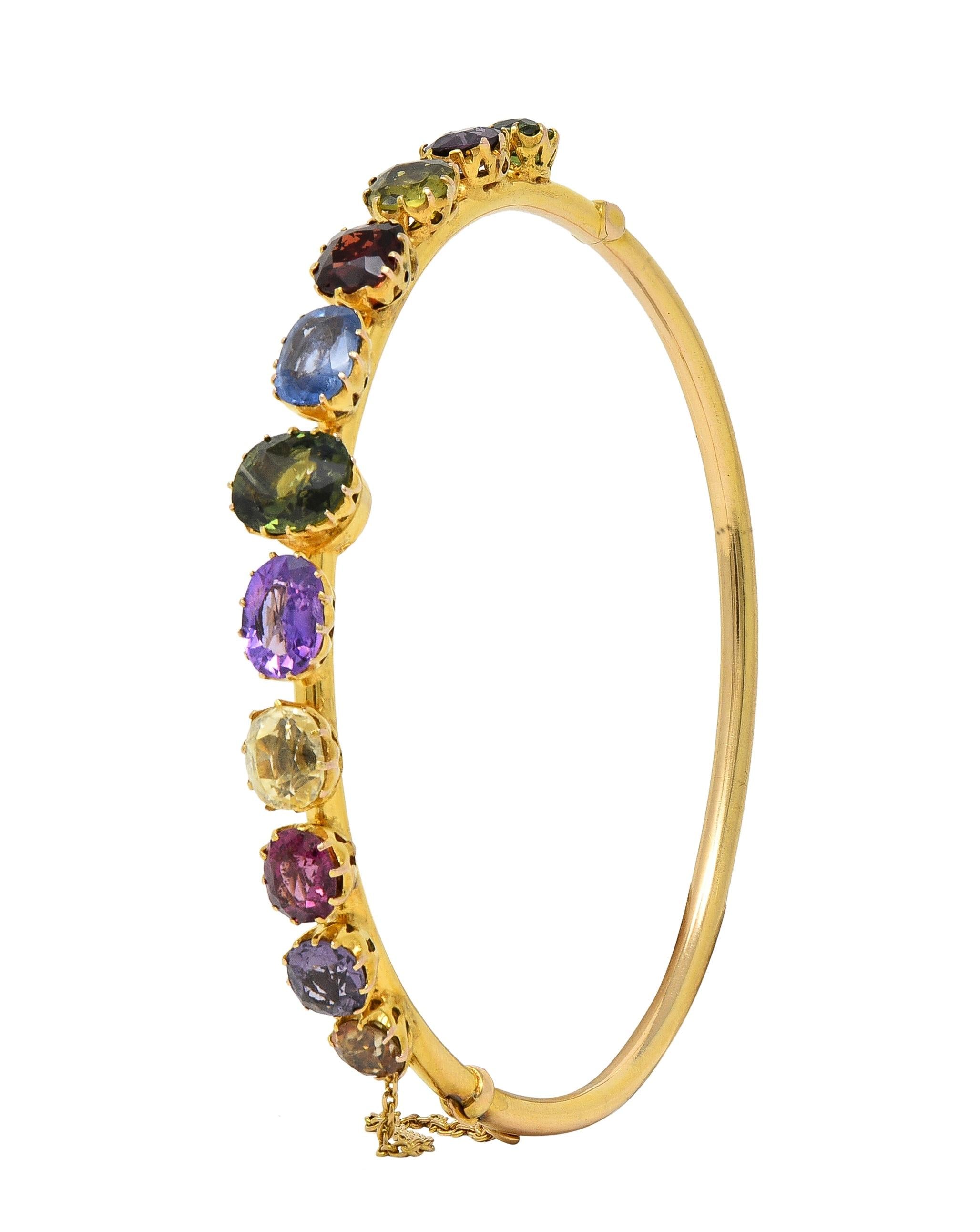Victorian 16.38 CTW Sapphire Garnet 14K Gold Antique Harlequin Bangle Bracelet