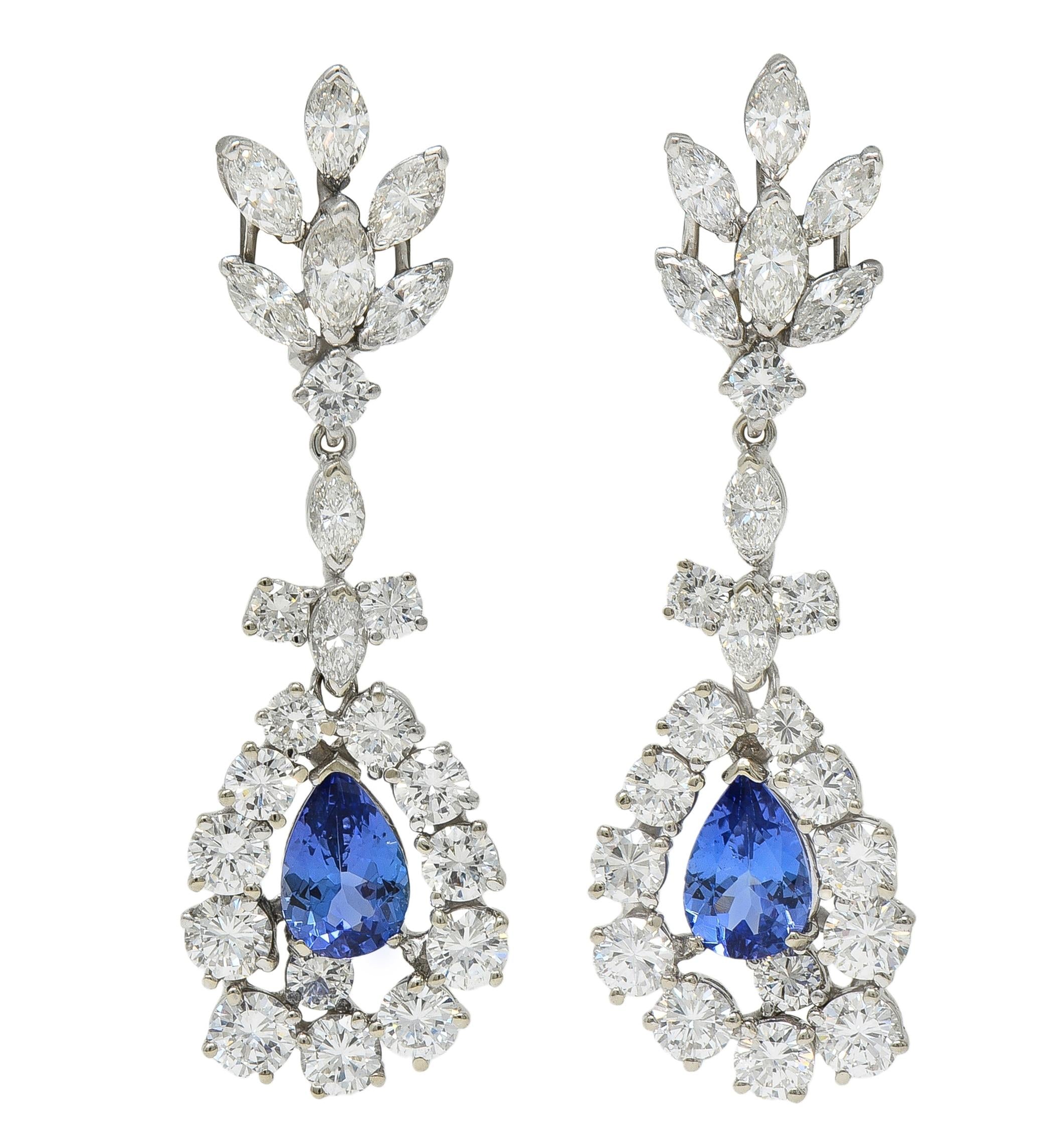 Contemporary 9.48 CTW Tanzanite Diamond 14K Gold Day-To-Night Halo Drop Earrings