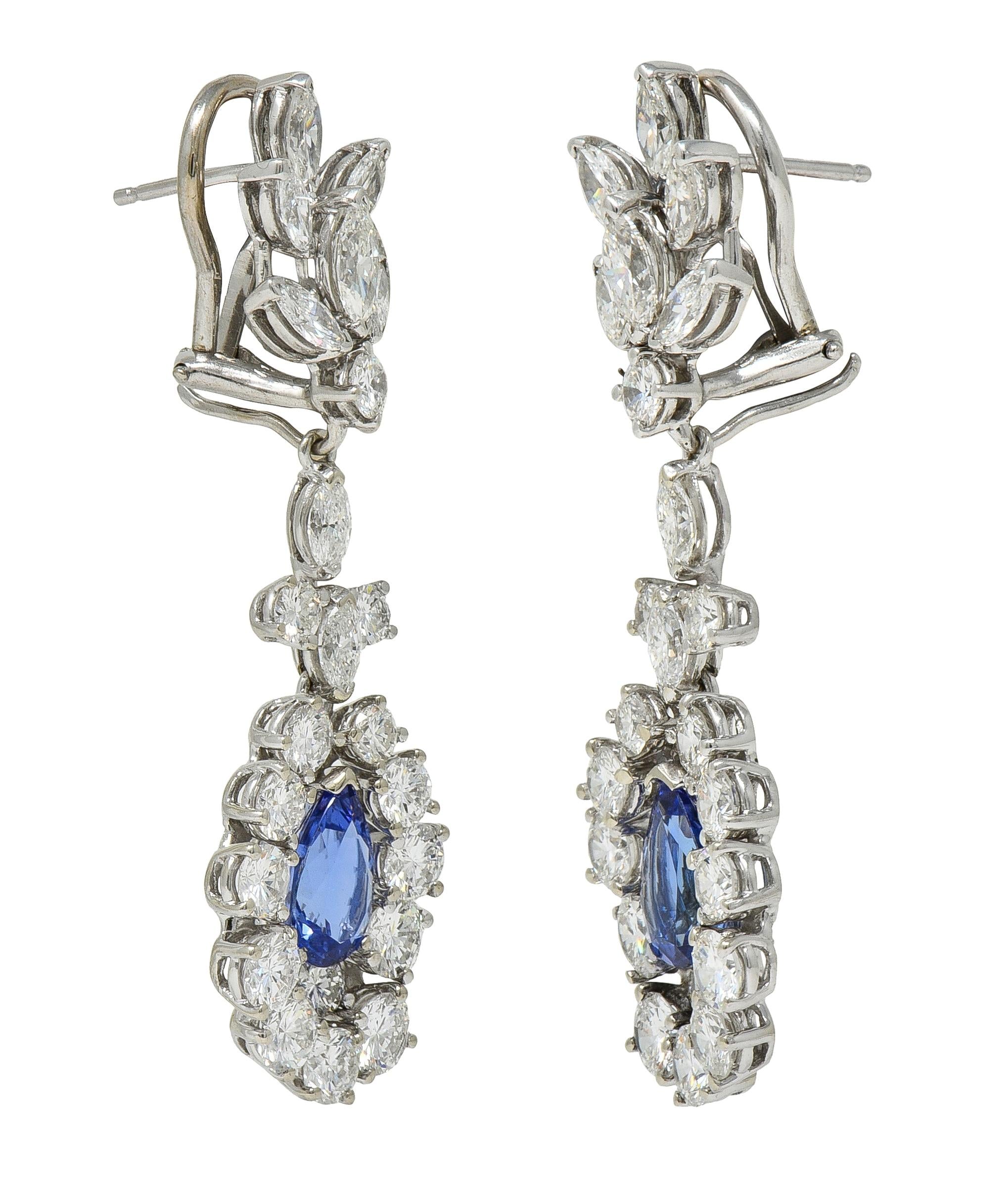 Contemporary 9.48 CTW Tanzanite Diamond 14K Gold Day-To-Night Halo Drop Earrings