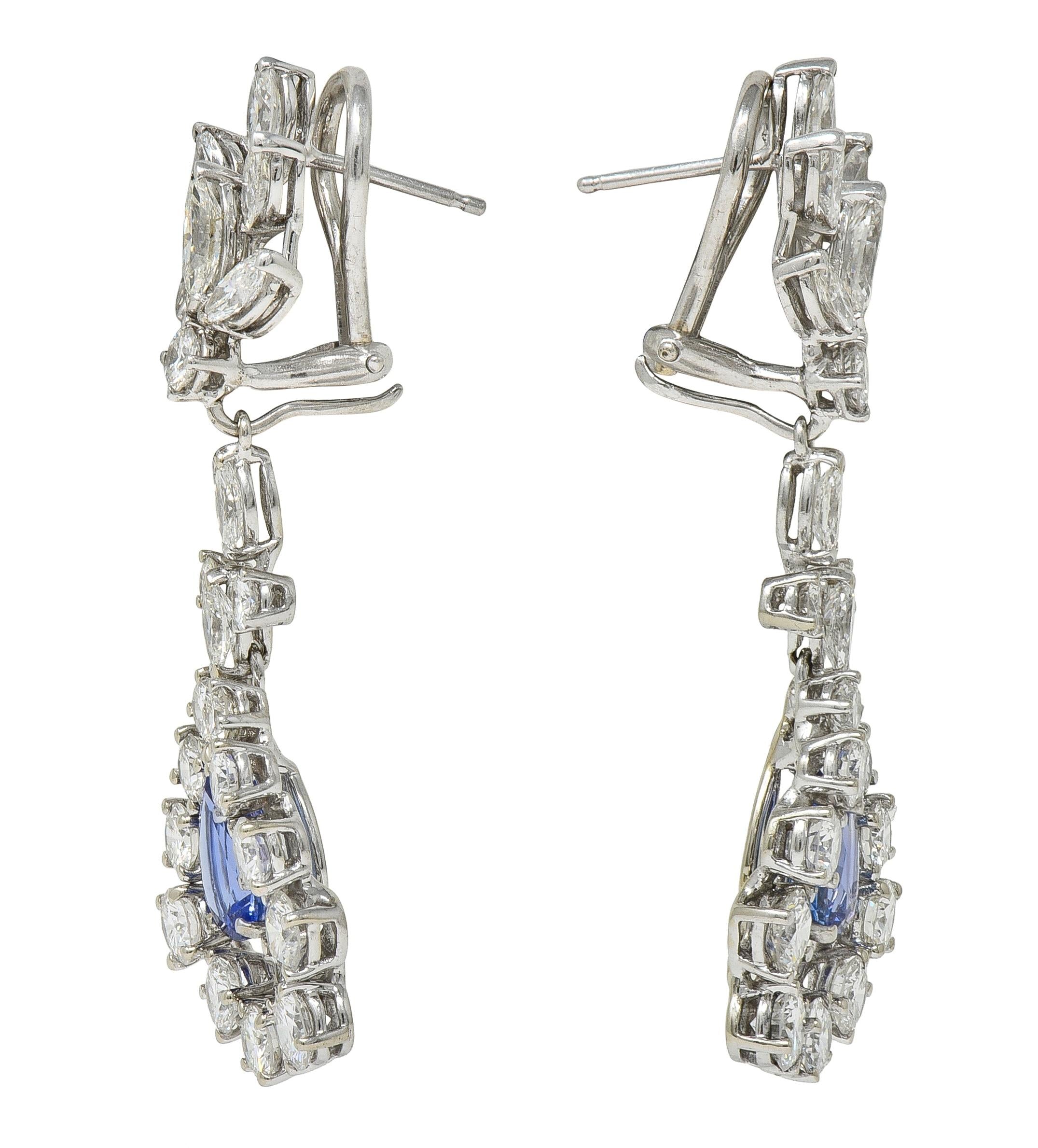 Contemporary 9.48 CTW Tanzanite Diamond 14K Gold Day-To-Night Halo Drop Earrings