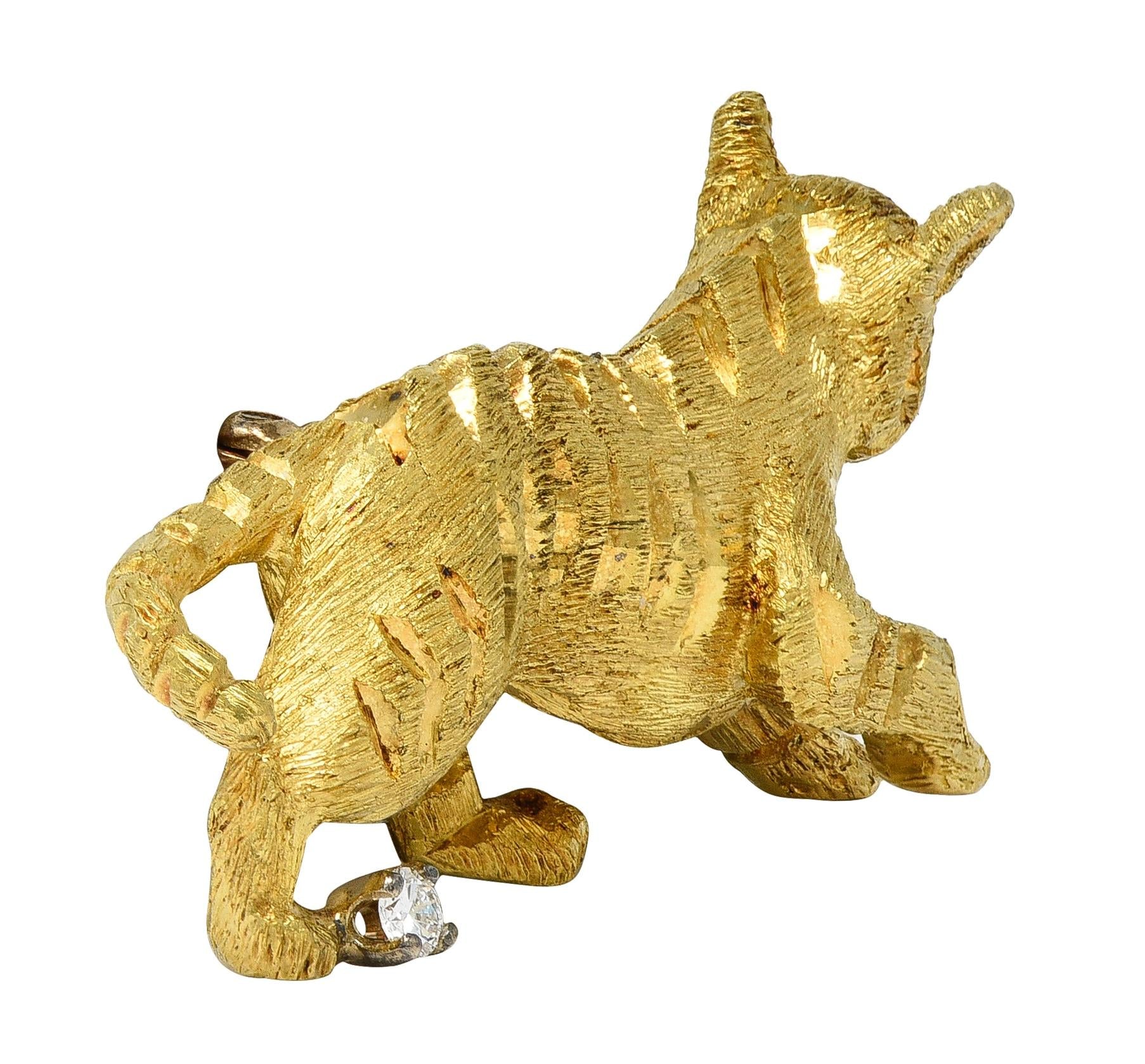 Black Starr & Frost Diamond Ruby 18 Karat Yellow Gold Vintage Tiger Brooch