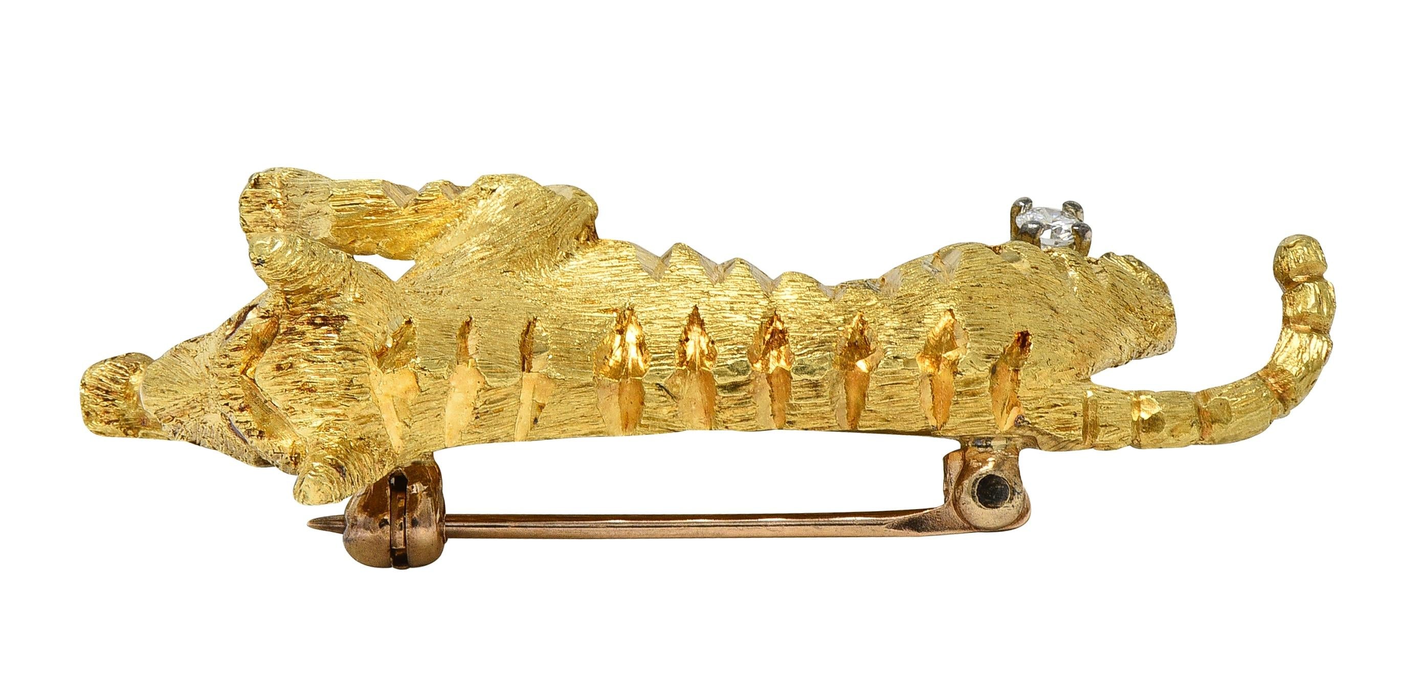 Black Starr & Frost Diamond Ruby 18 Karat Yellow Gold Vintage Tiger Brooch