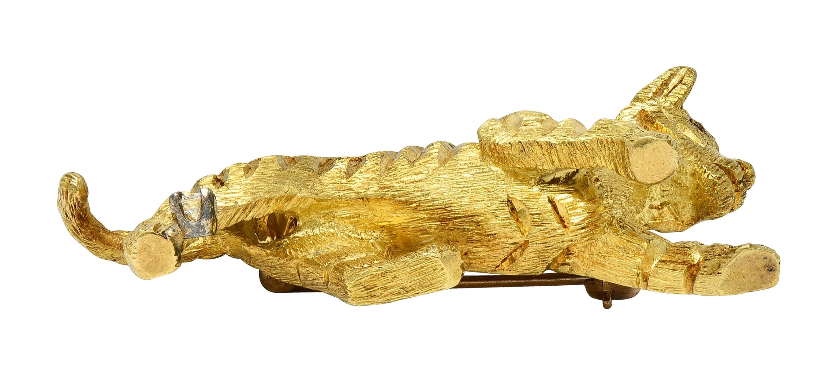 Black Starr & Frost Diamond Ruby 18 Karat Yellow Gold Vintage Tiger Brooch
