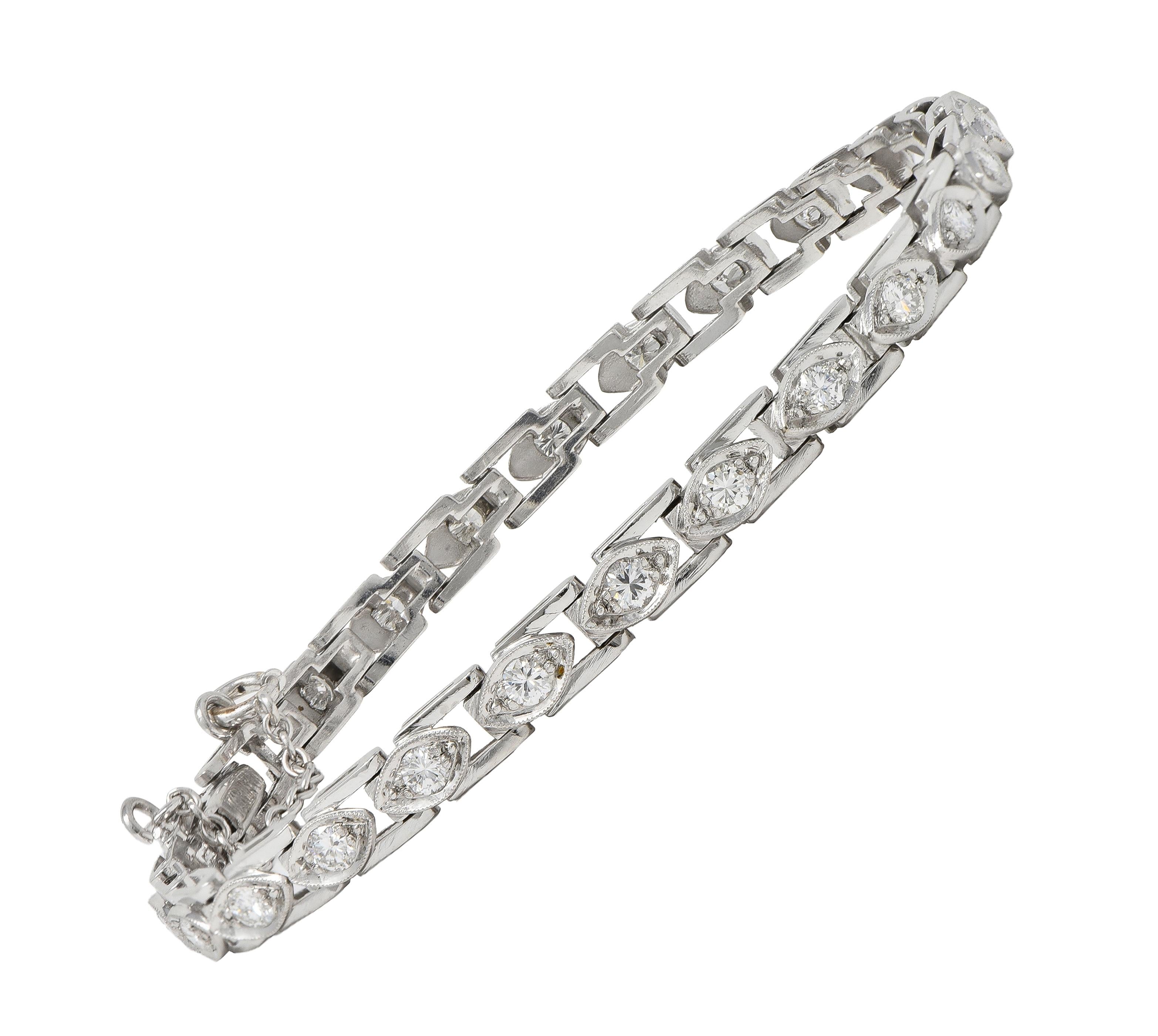 Art Deco 1.50 CTW Round Diamond Platinum Vintage Navette Line Bracelet