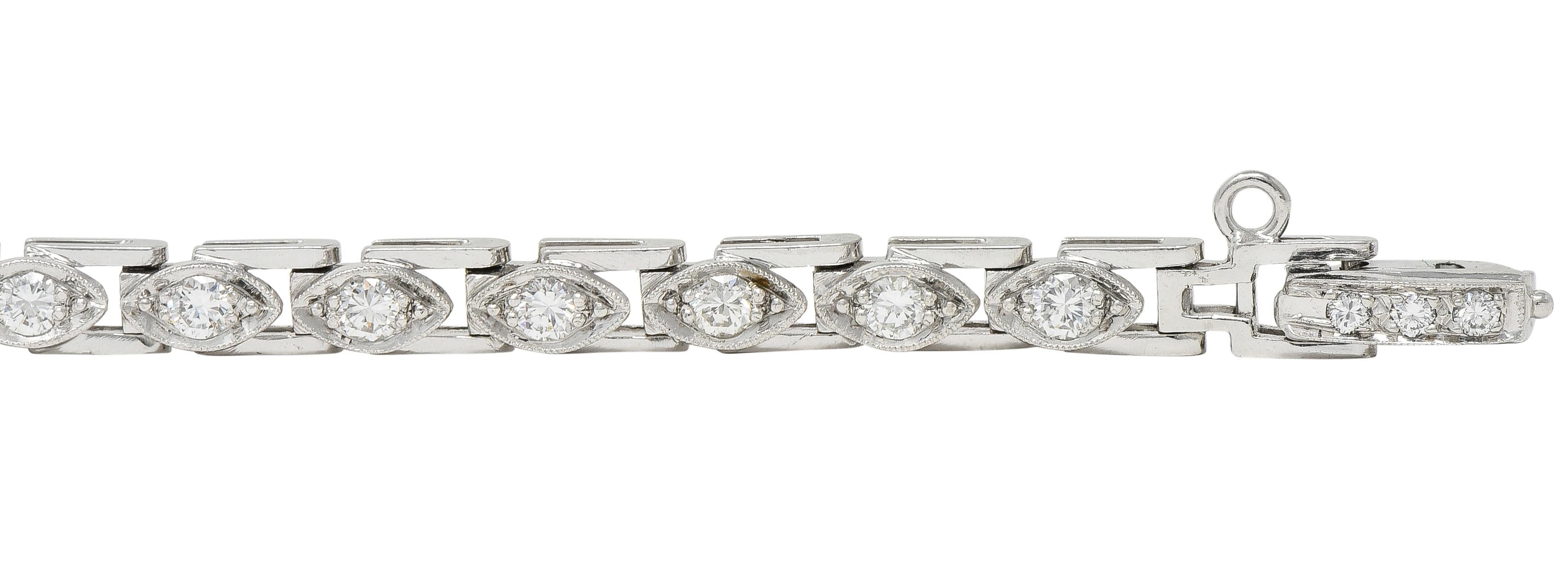 Art Deco 1.50 CTW Round Diamond Platinum Vintage Navette Line Bracelet
