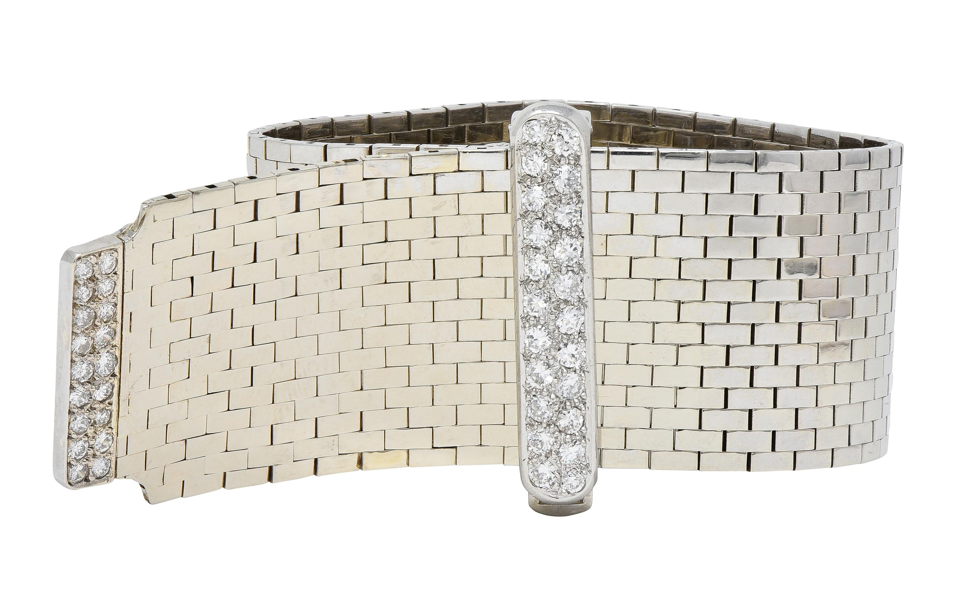 Bailey Banks & Biddle Retro Diamond 14K Gold Vintage Mesh Buckle Bracelet