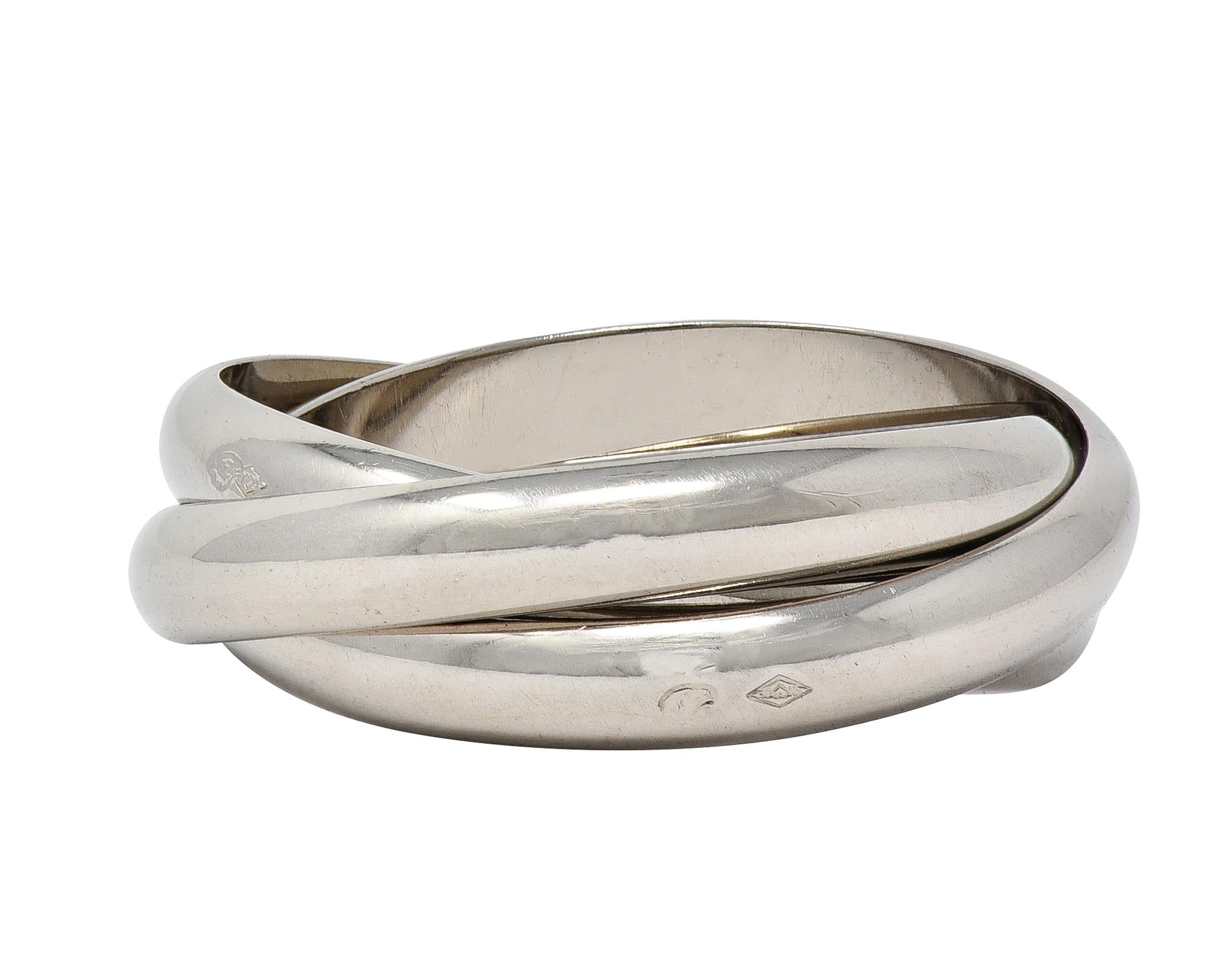 Cartier 1999 French 18 Karat White Gold Vintage Trinity Rolling Band Ring