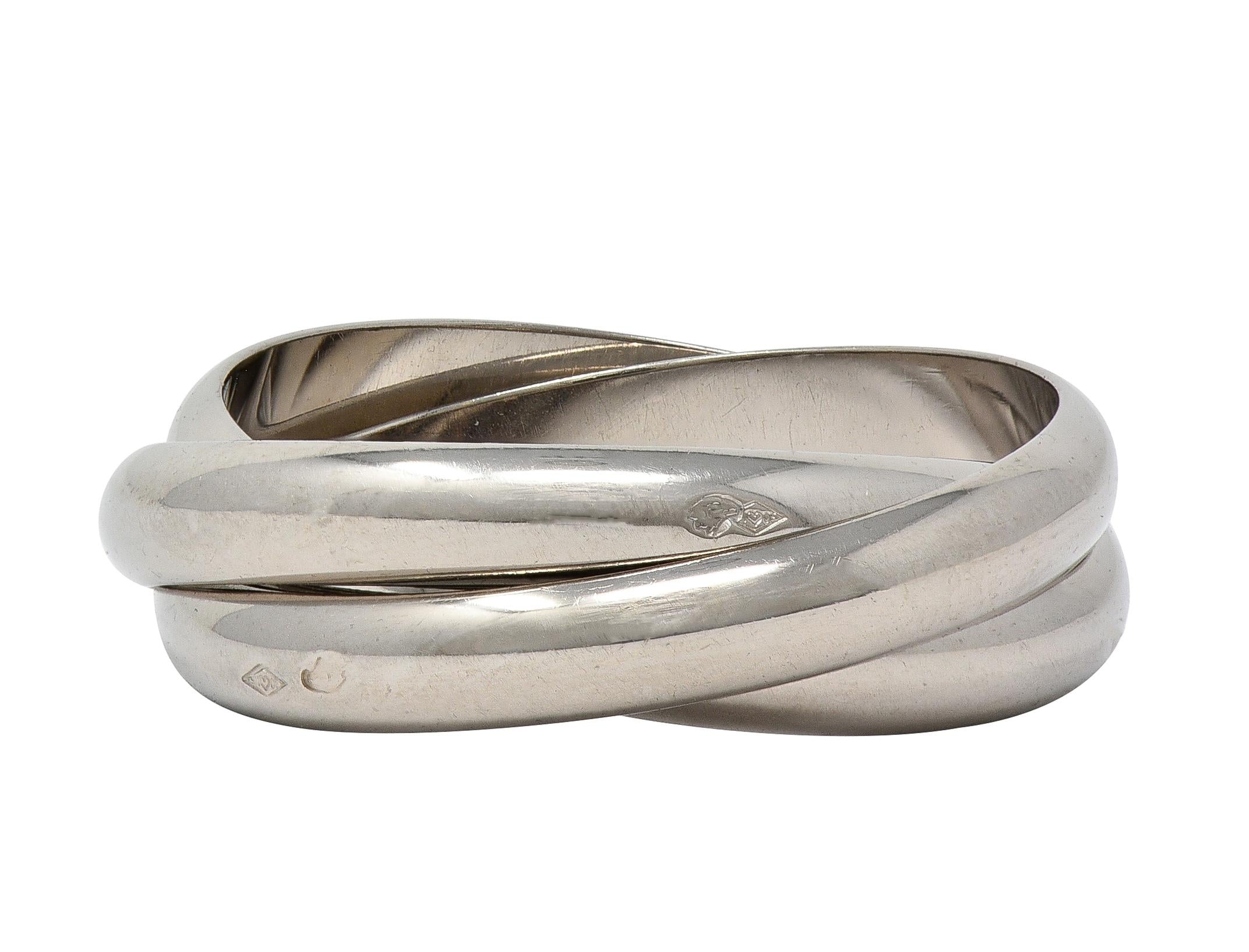 Cartier 1999 French 18 Karat White Gold Vintage Trinity Rolling Band Ring