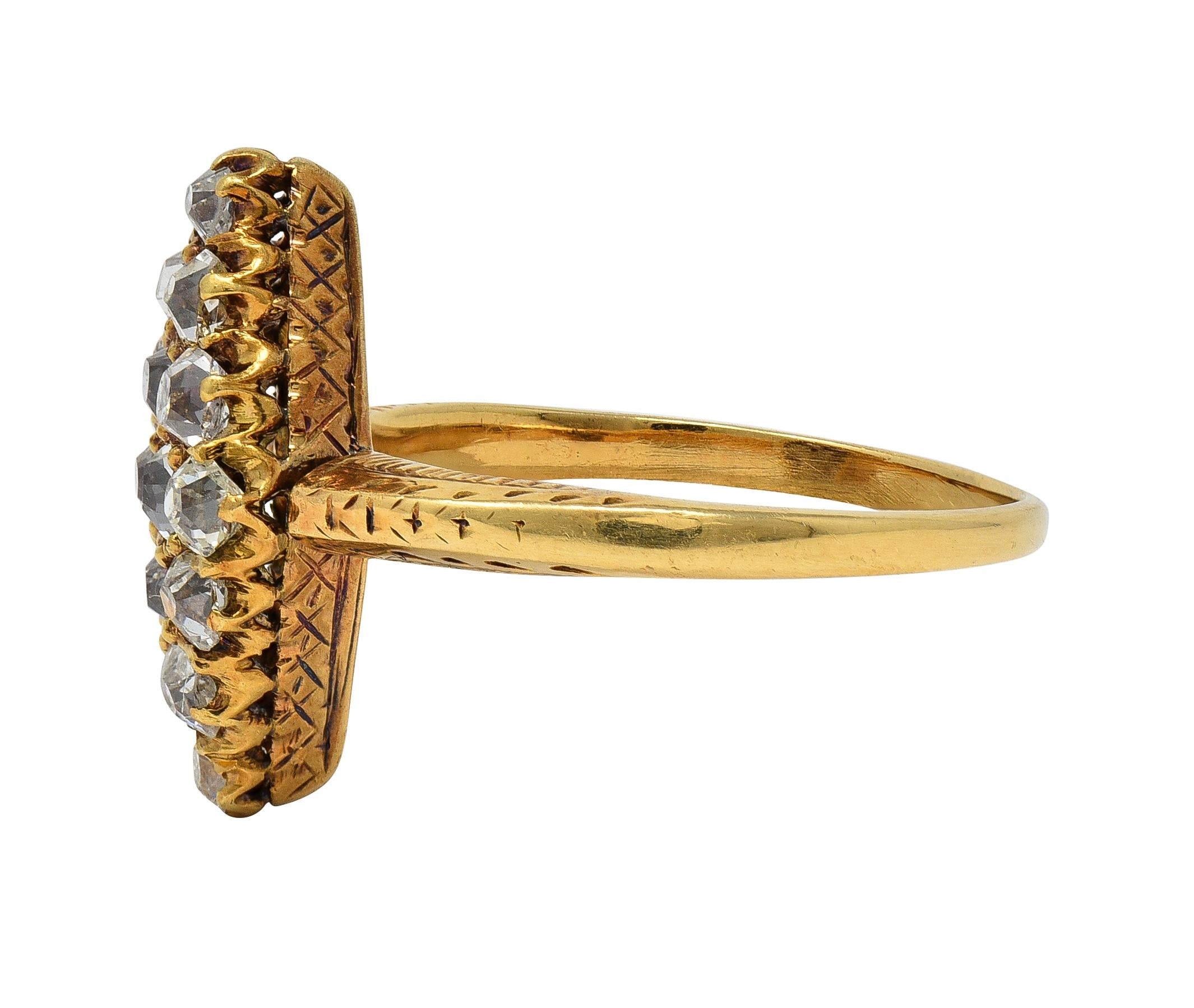 Victorian 0.96 CTW Old Mine Diamond 18 Karat Yellow Gold Antique Navette Ring