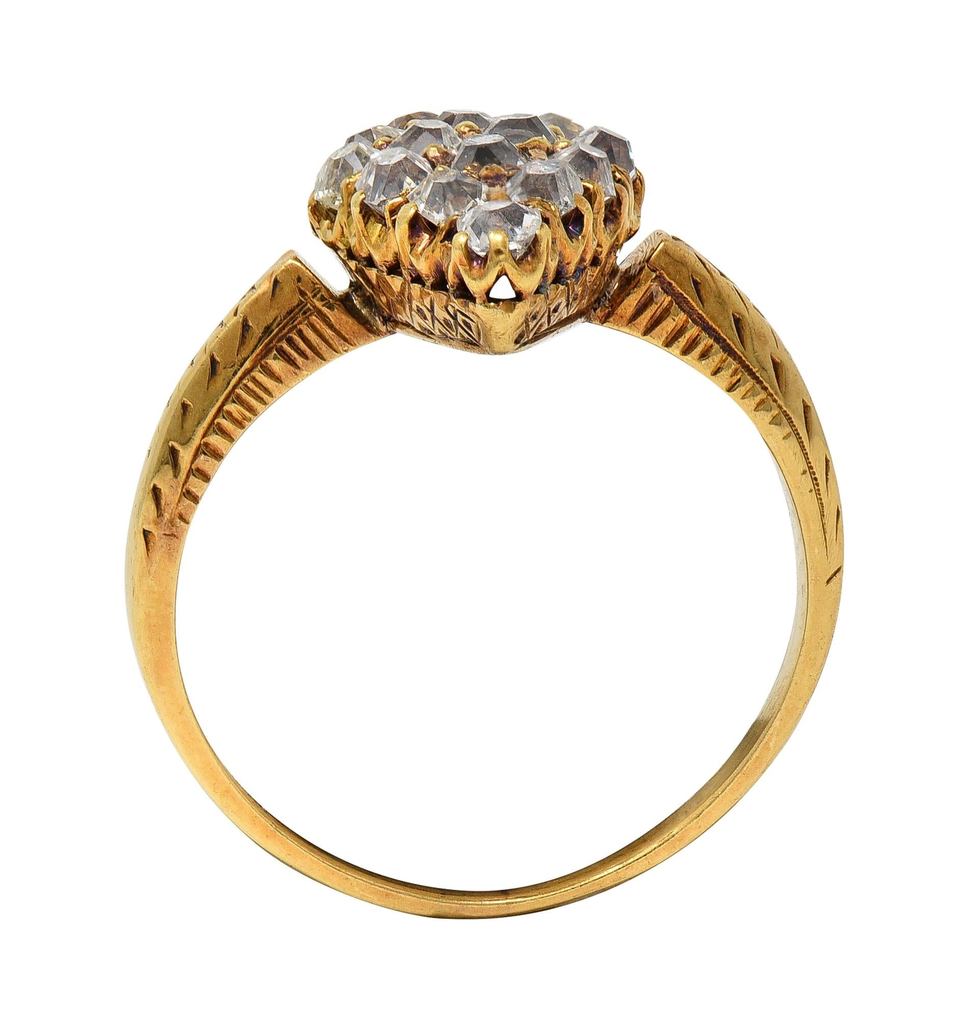 Victorian 0.96 CTW Old Mine Diamond 18 Karat Yellow Gold Antique Navette Ring