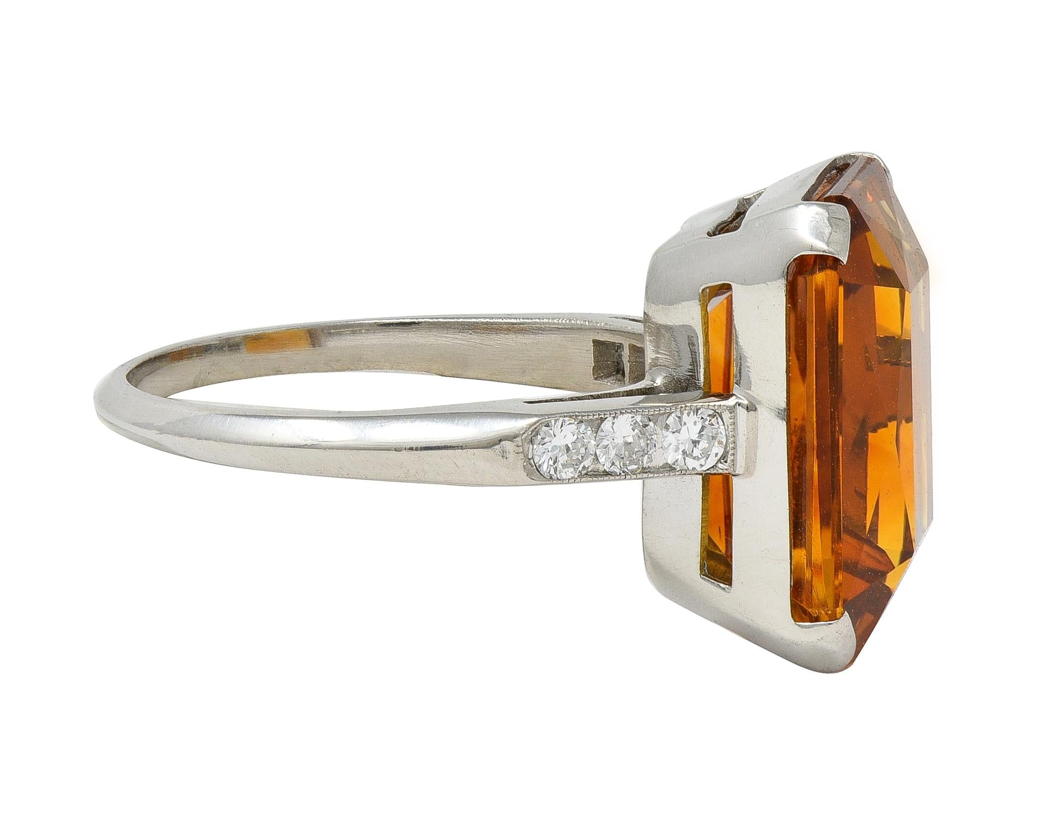 Art Deco 8.95 CTW Citrine Diamond Platinum Vintage Cocktail Ring