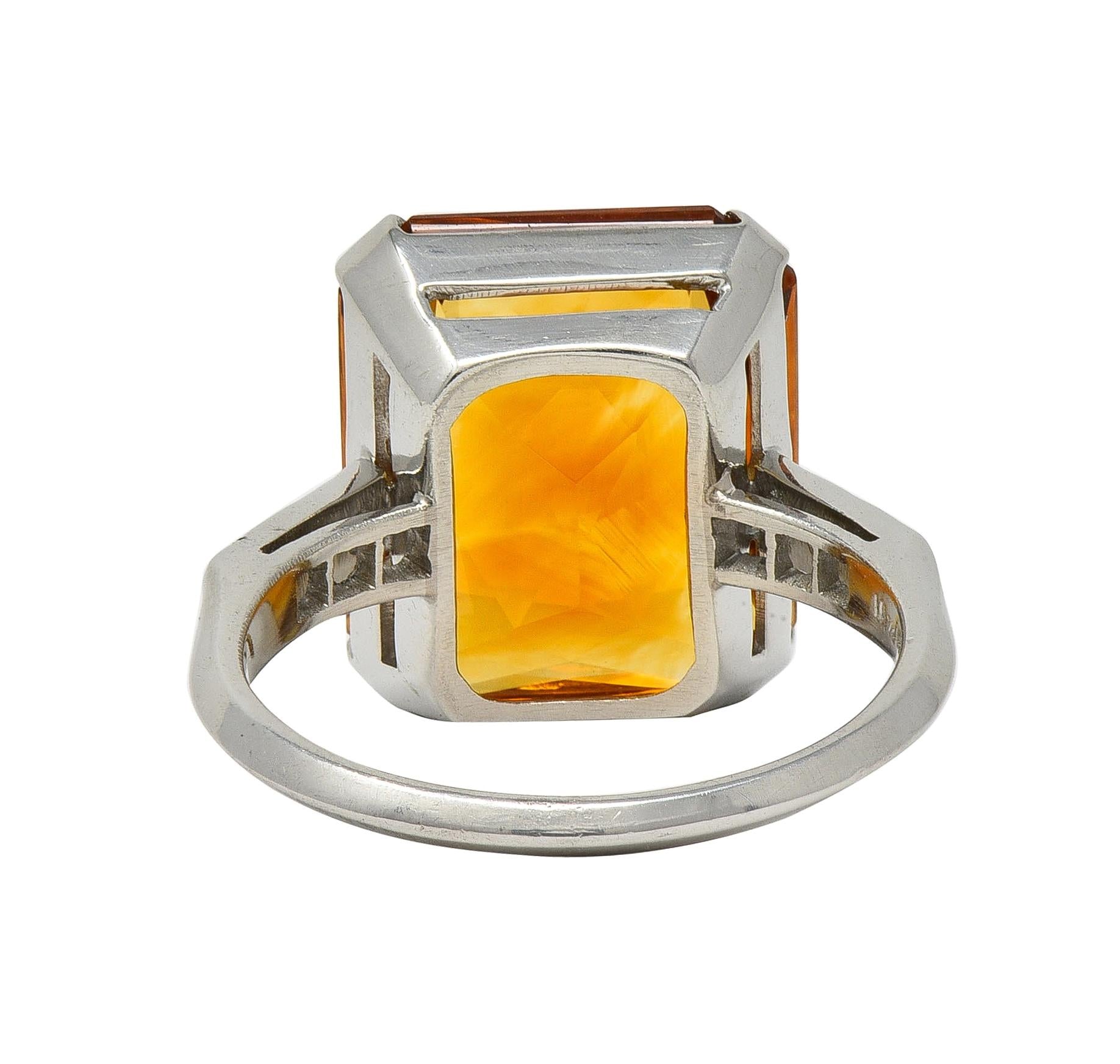 Art Deco 8.95 CTW Citrine Diamond Platinum Vintage Cocktail Ring